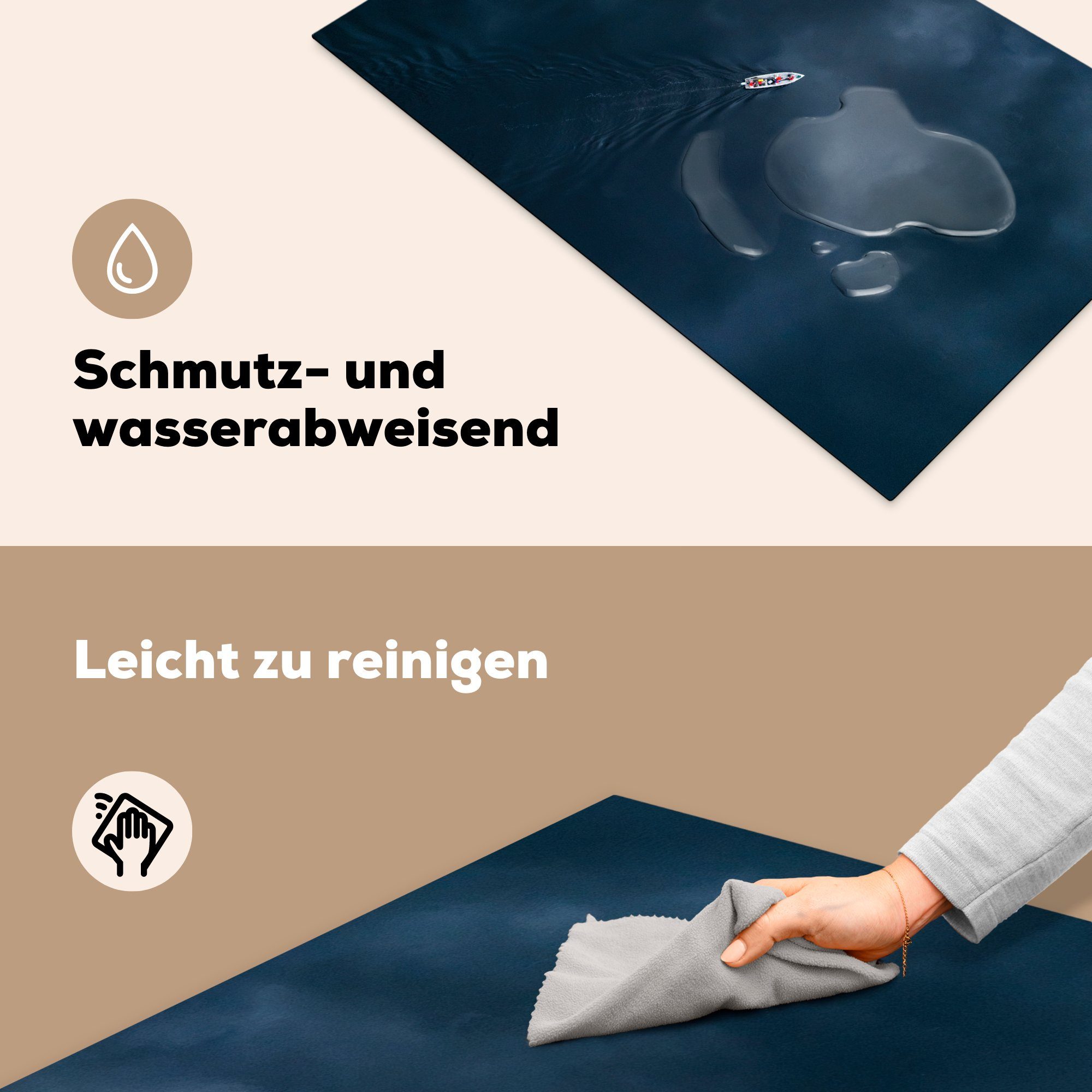 - MuchoWow Arbeitsplatte Meer für küche Wasser, Vinyl, cm, tlg), Ceranfeldabdeckung, 83x51 (1 Boot - Herdblende-/Abdeckplatte