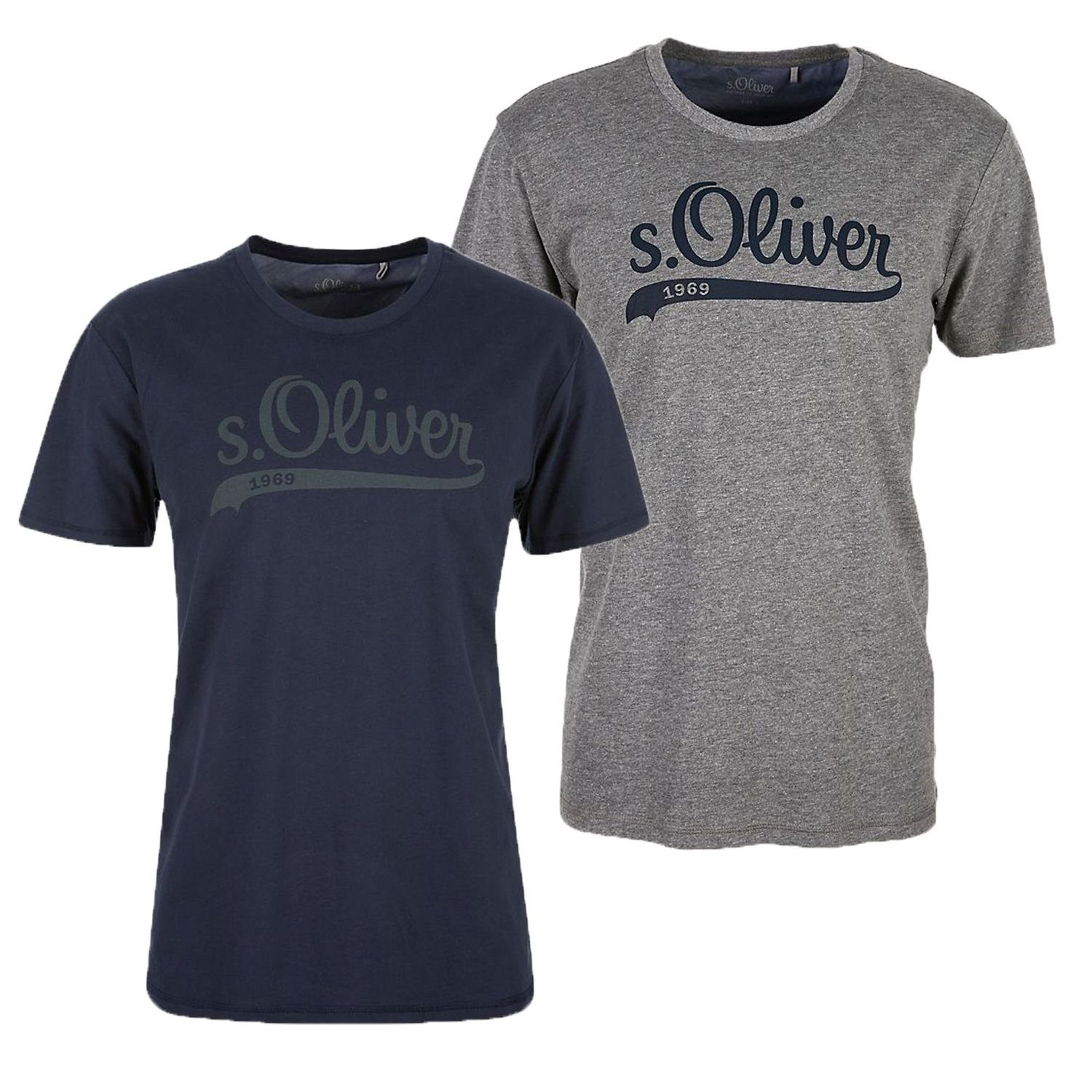 s.Oliver T-Shirt Casual (2-tlg) mit Logoprint, Rundhals-Ausschnitt, 2 Stück