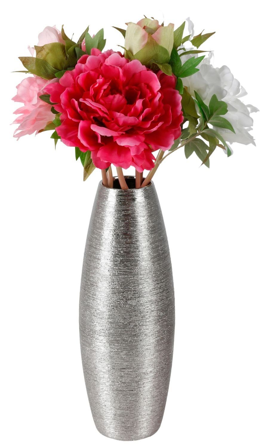 Tischvase Blumenvase Keramik glänzend Vase 32x12cm silber Ker Tischvase Dekovase BURI