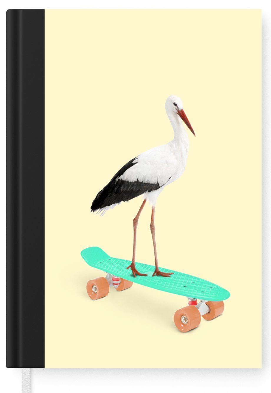 Skateboard Merkzettel, A5, Notizbuch Storch - Tiere 98 - Seiten, Notizheft, Tagebuch, Journal, MuchoWow Haushaltsbuch - Gelb,