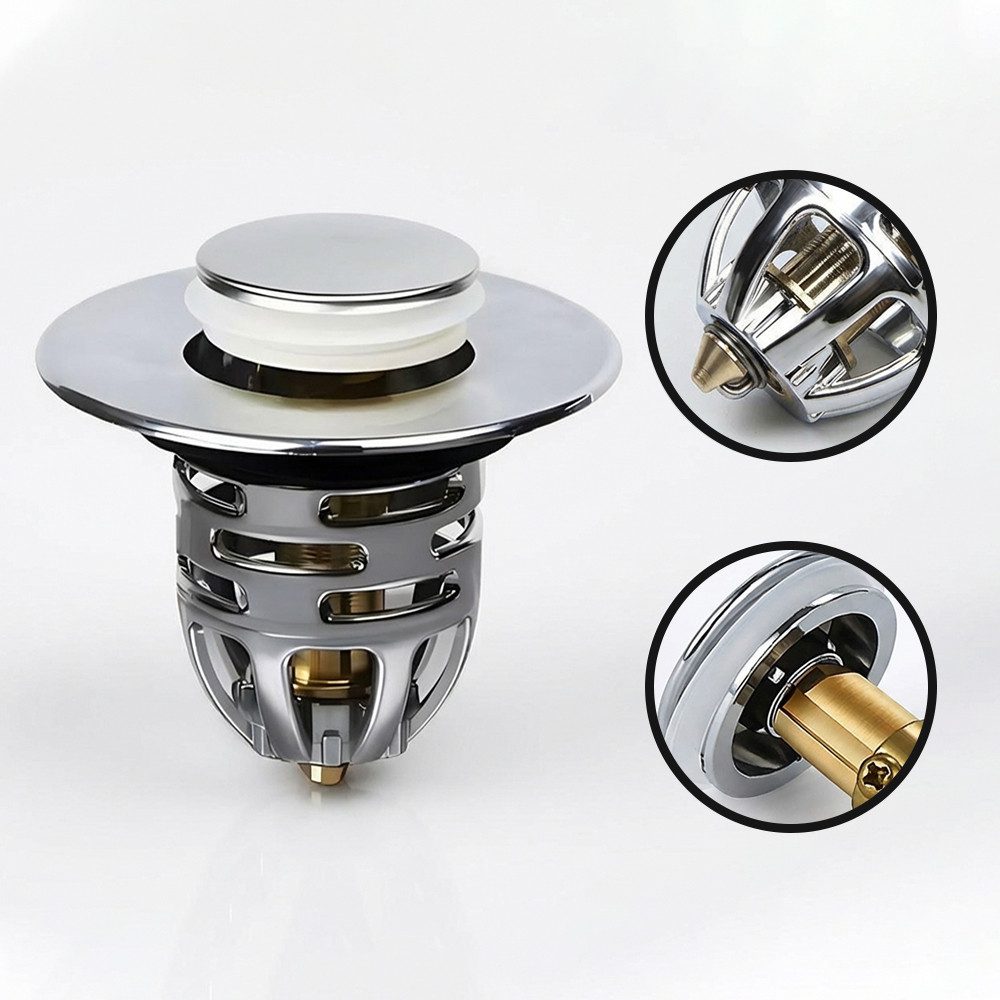 JASLIFE Waschbeckenstöpsel Pop-up-Ablaufstopfen für Waschbecken, (1 St), Universell 34–40 mm, rostfrei, wasserdicht, mit Filtereinsatz