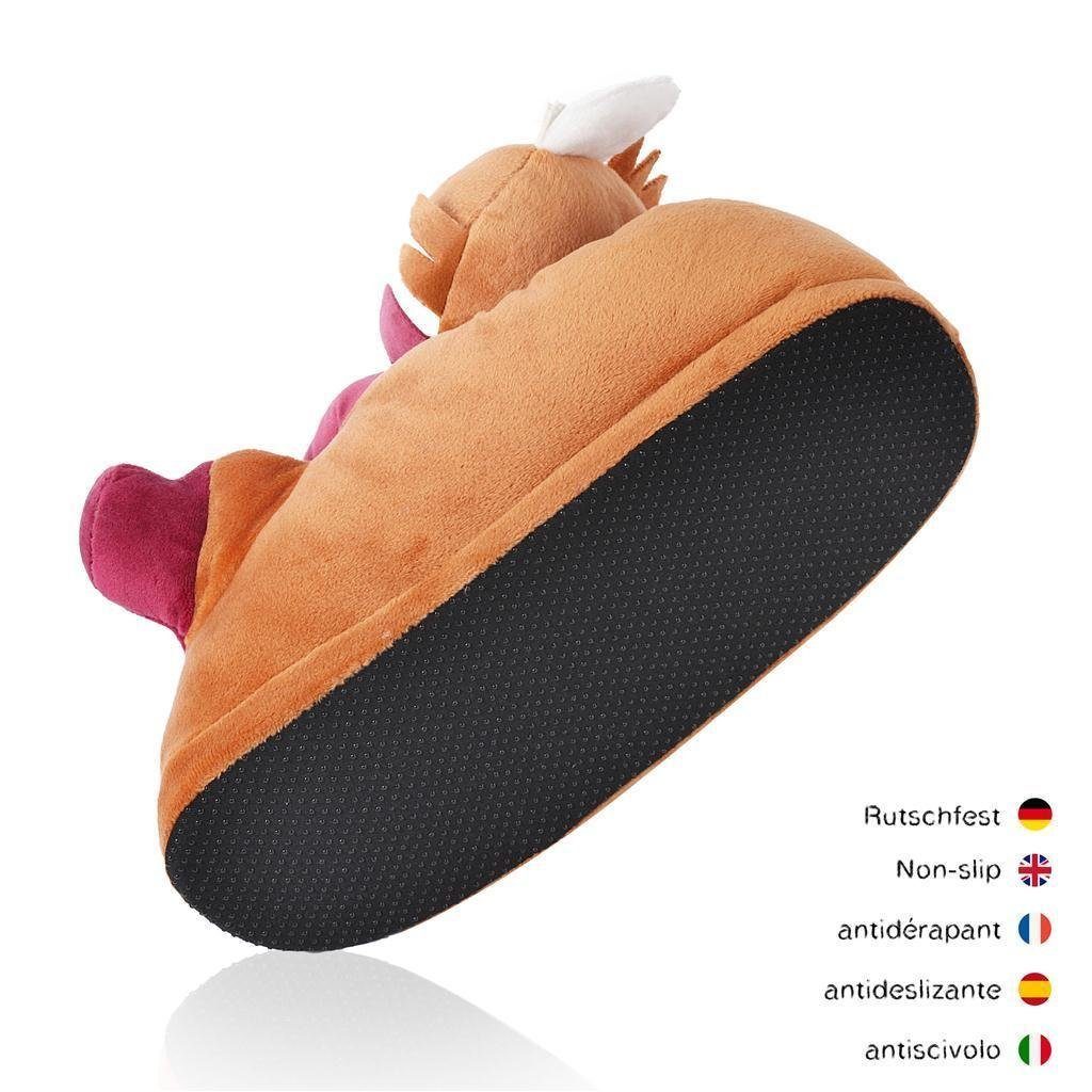 Faultier, "Ponva" 25-33,5 Pinguin Hase, Tier der Kinder Einheitsgröße Pantoffeln Einhorn, Plüsch Panda cm Drache, Hausschuhe Fuchs, Koala, rote für Hund, Corimori (orange) uvm