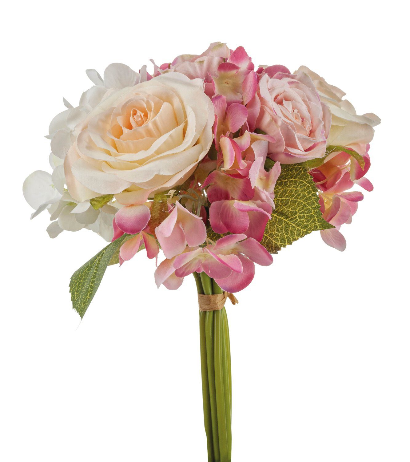 Kunstblumenstrauß Kunstblumen Strauß FOUDILA, Rosen Hortensien, Creme-rosa, 25cm, artplants, Höhe 25.0 cm