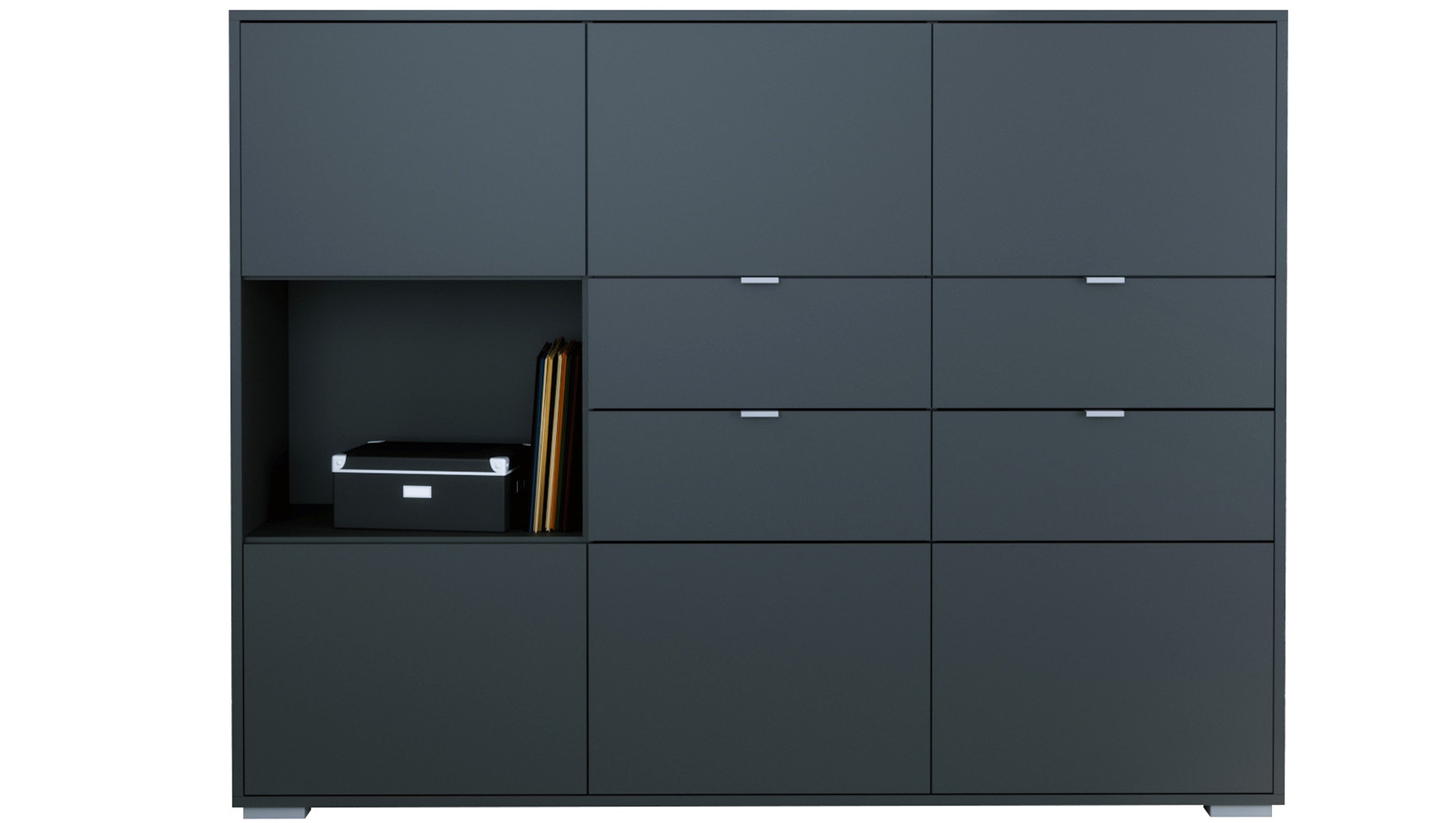 Vladon Highboard Milano (Highboard mit 6 Türen Anthrazit matt, 4 Выдвижные ящики Anthrazit matt, Made in Germany), Korpus Anthrazit matt (152,5 x 118 x 37 cm)