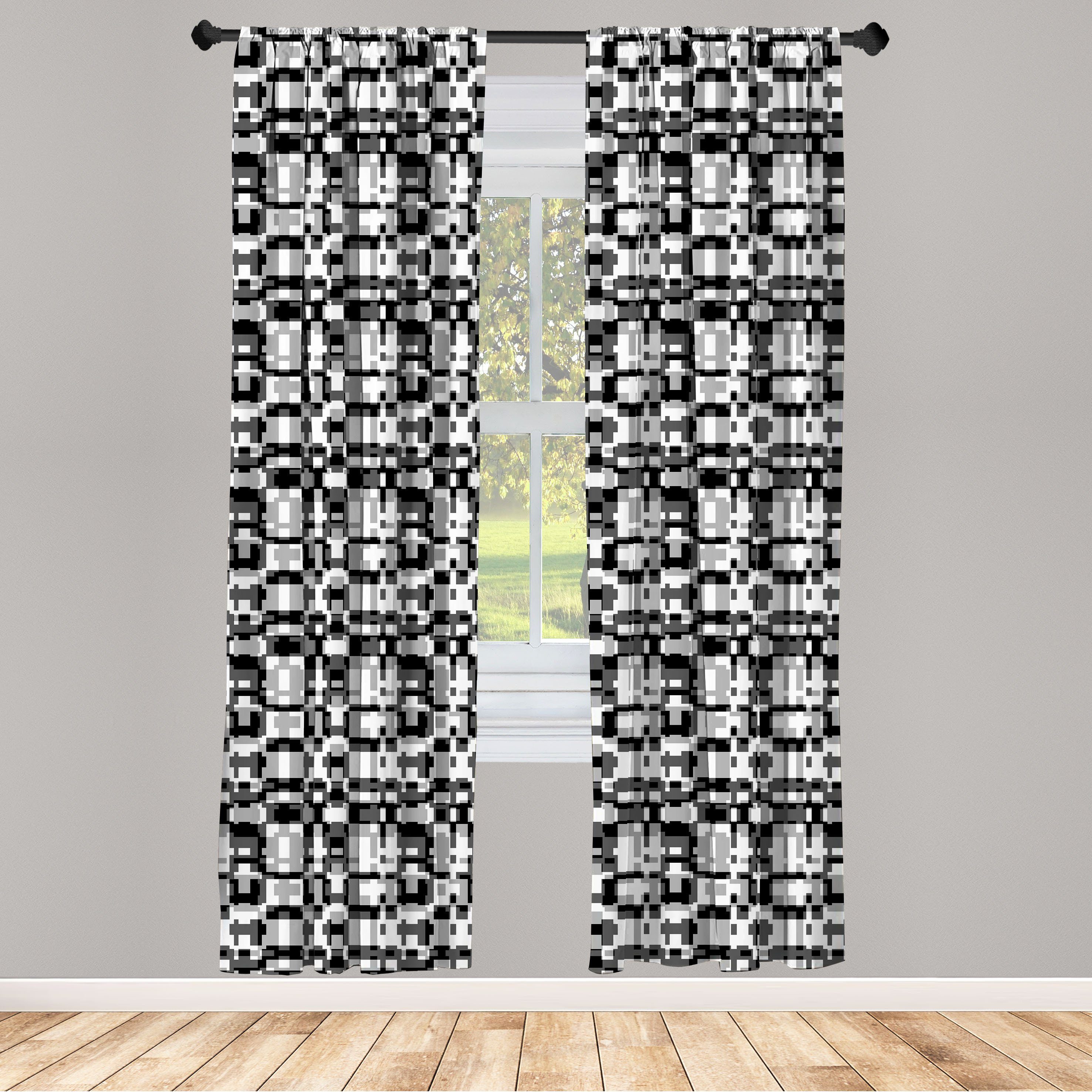 Gardine Vorhang für Wohnzimmer Schlafzimmer Dekor, Abakuhaus, Microfaser, Abstrakt asymmetrische Graustufen