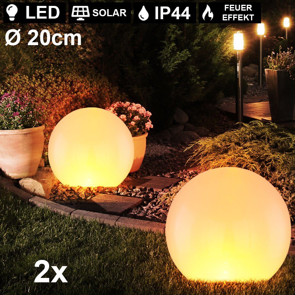 2er Set LED Solar Kugel Steck Lampen silber Garten Außen Deko Erdspieß Leuchten 