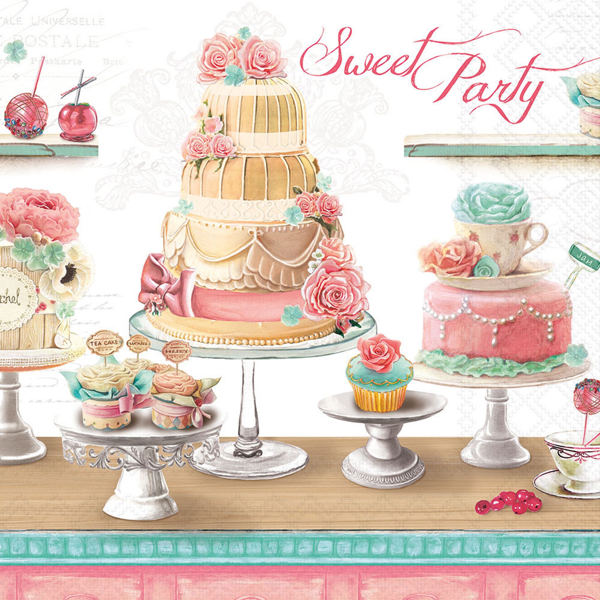 Ambiente Luxury Paper Products Papierserviette, Servietten Papier 33x33cm 3-lagig Torten und Kuchen Motiv Bunt 20 Stk.