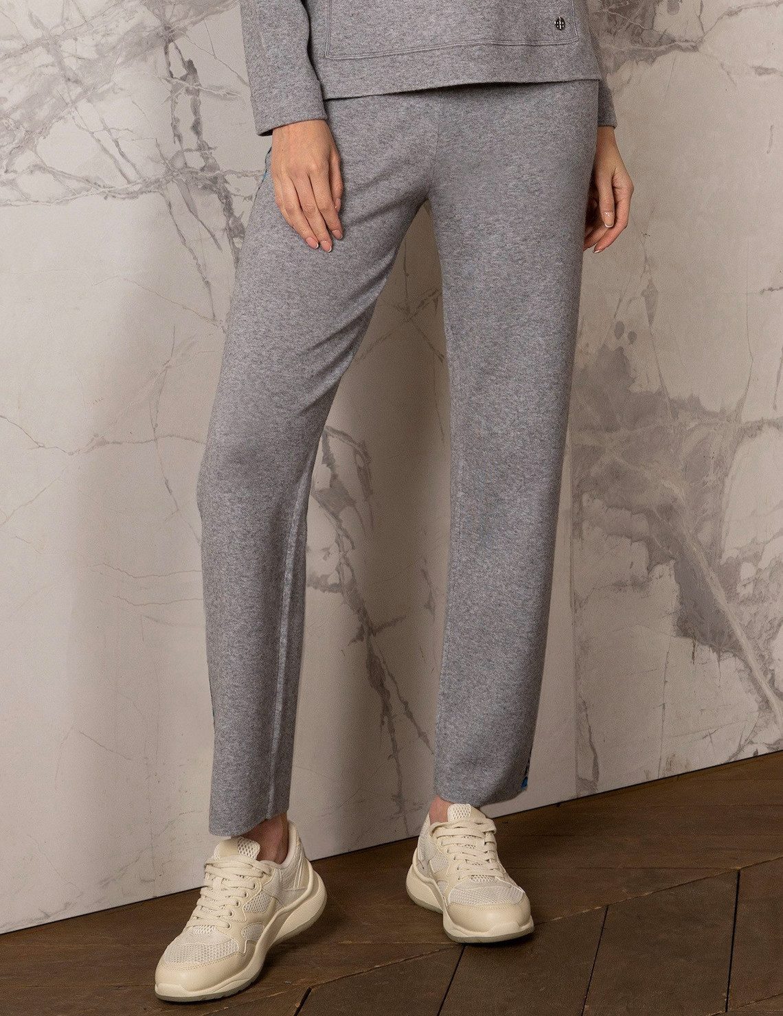 Passioni Strickhose mit Leopardenprint graue Strickhose günstig online kaufen