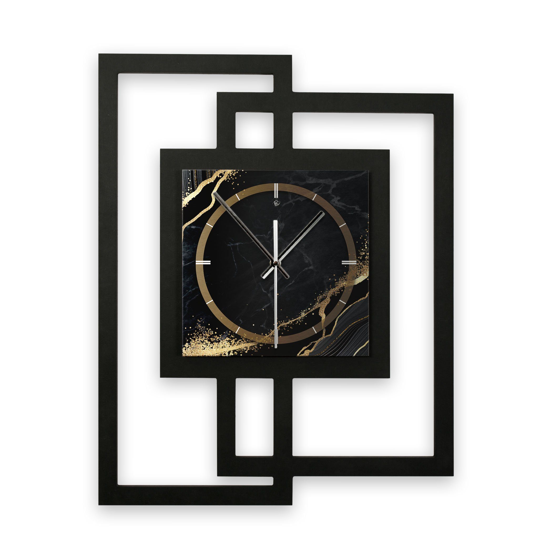 Kreative Feder Wanduhr Design-Wanduhr „Black & Gold Waves“ in modernem Meta günstig online kaufen