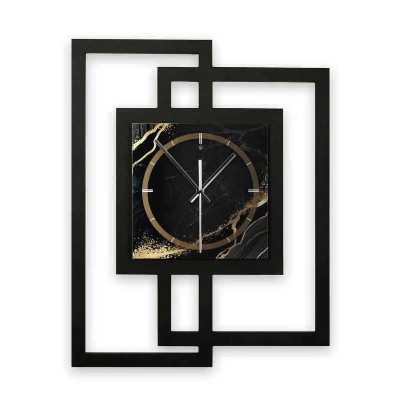 Kreative Feder Wanduhr Design-Wanduhr „Black & Gold Waves“ in modernem Metallic-Look (ohne Ticken; Funk- oder Quarzuhrwerk; elegant, außergewöhnlich, modern)