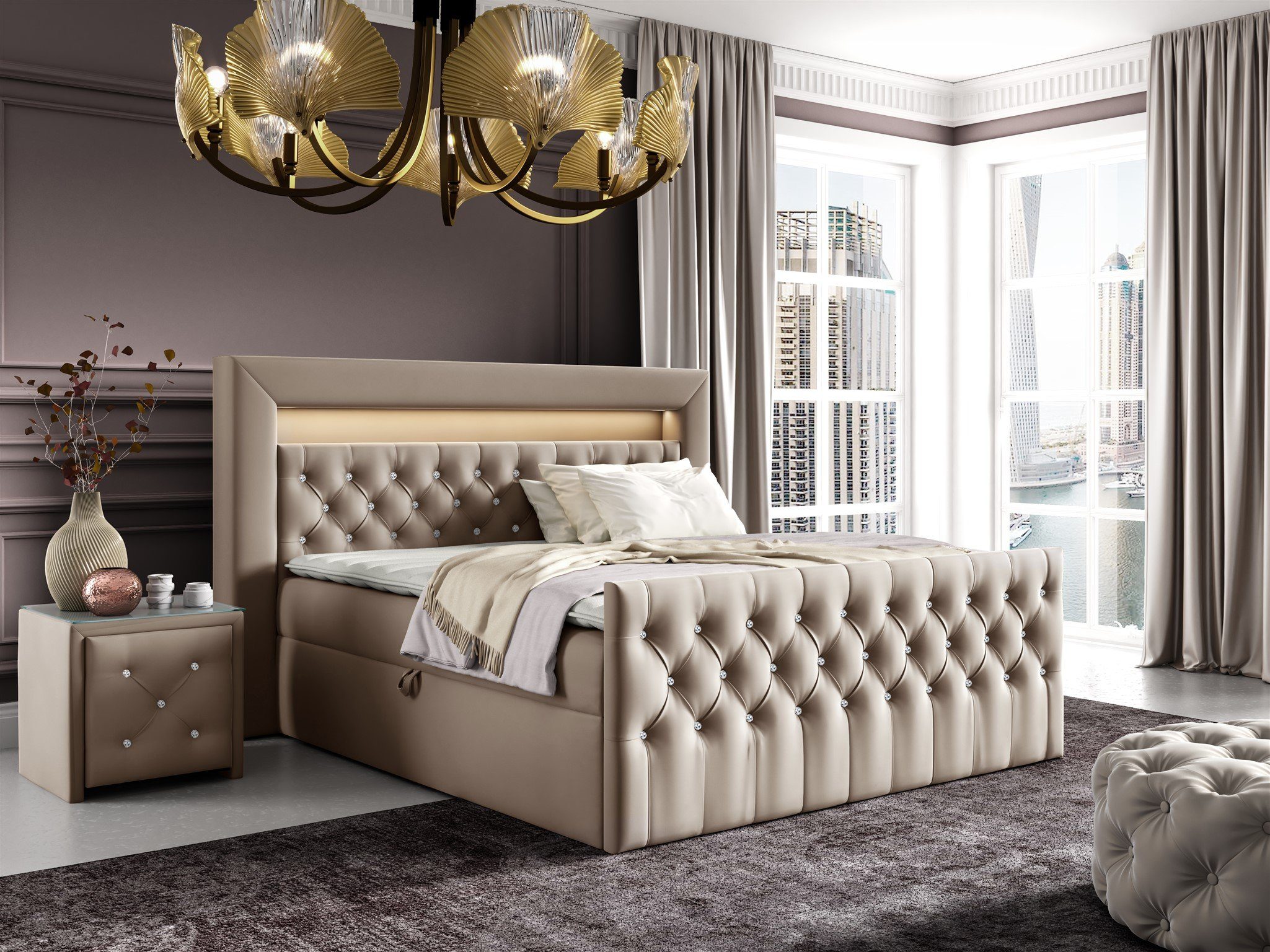 Boxbett Schlafzimmerbett SEVRA Nr.1 in Stoff Elisa Velvet