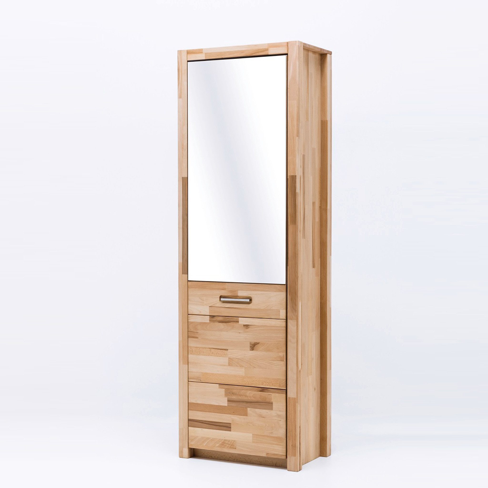 MCA furniture Garderobenschrank Garderobenschrank Fenja Kernbuche massiv 1-türig mit Spiegel 66 cm