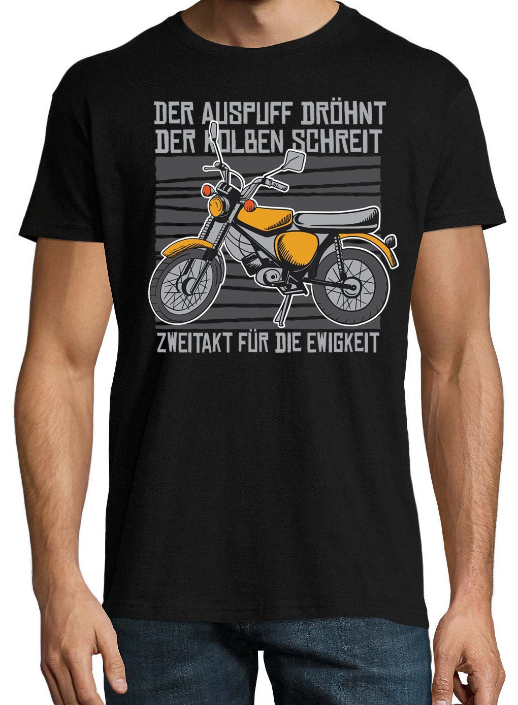 trendigem Youth Die Frontprint Ewigkeit mit Shirt Designz T-Shirt Zweitakt Schwarz Herren Für