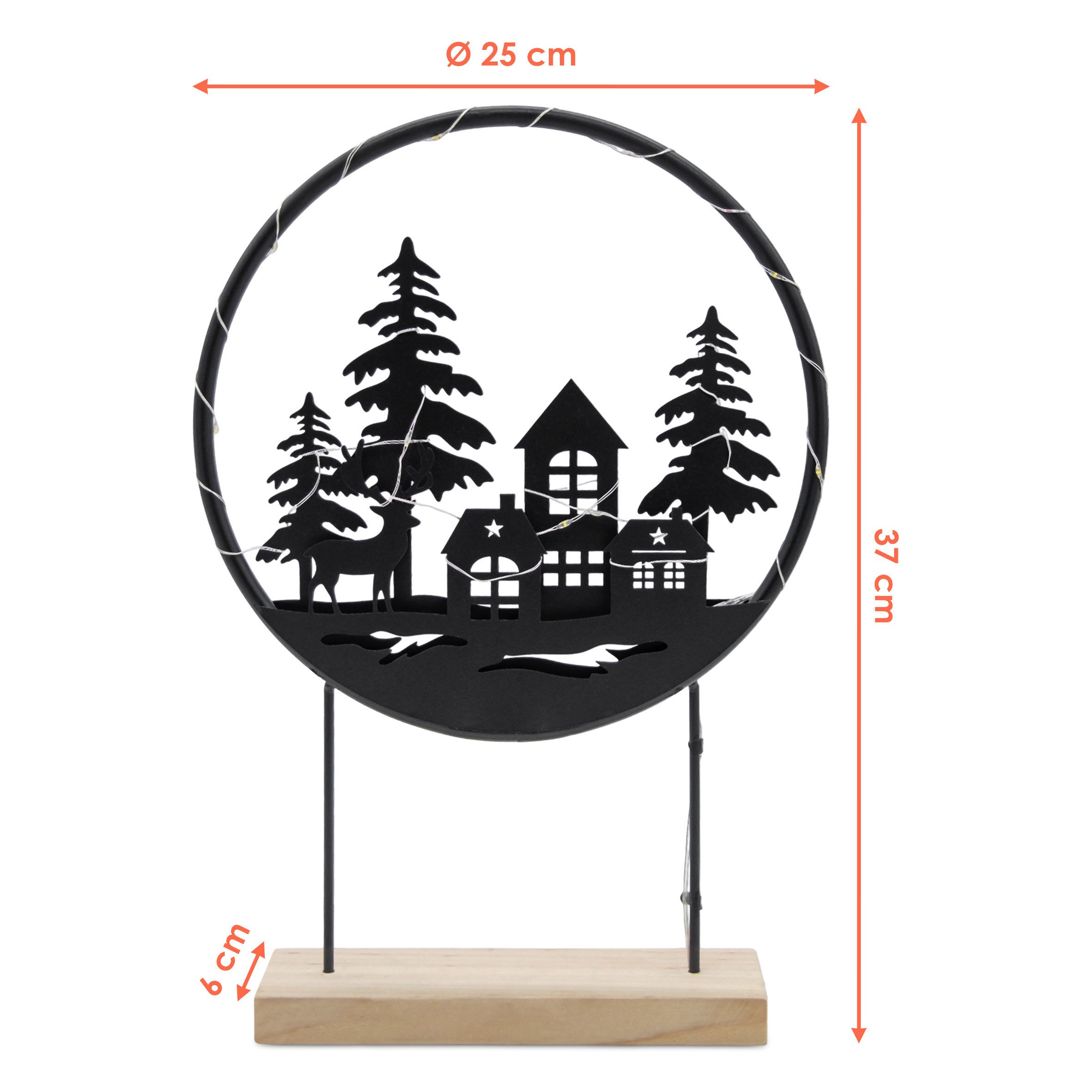 Spetebo Dekoobjekt LED Ring Deko Aufsteller schwarz - 37 x 25 cm, Metall Silhouettenbild mit 15 LED in warm weiß beleuchtet