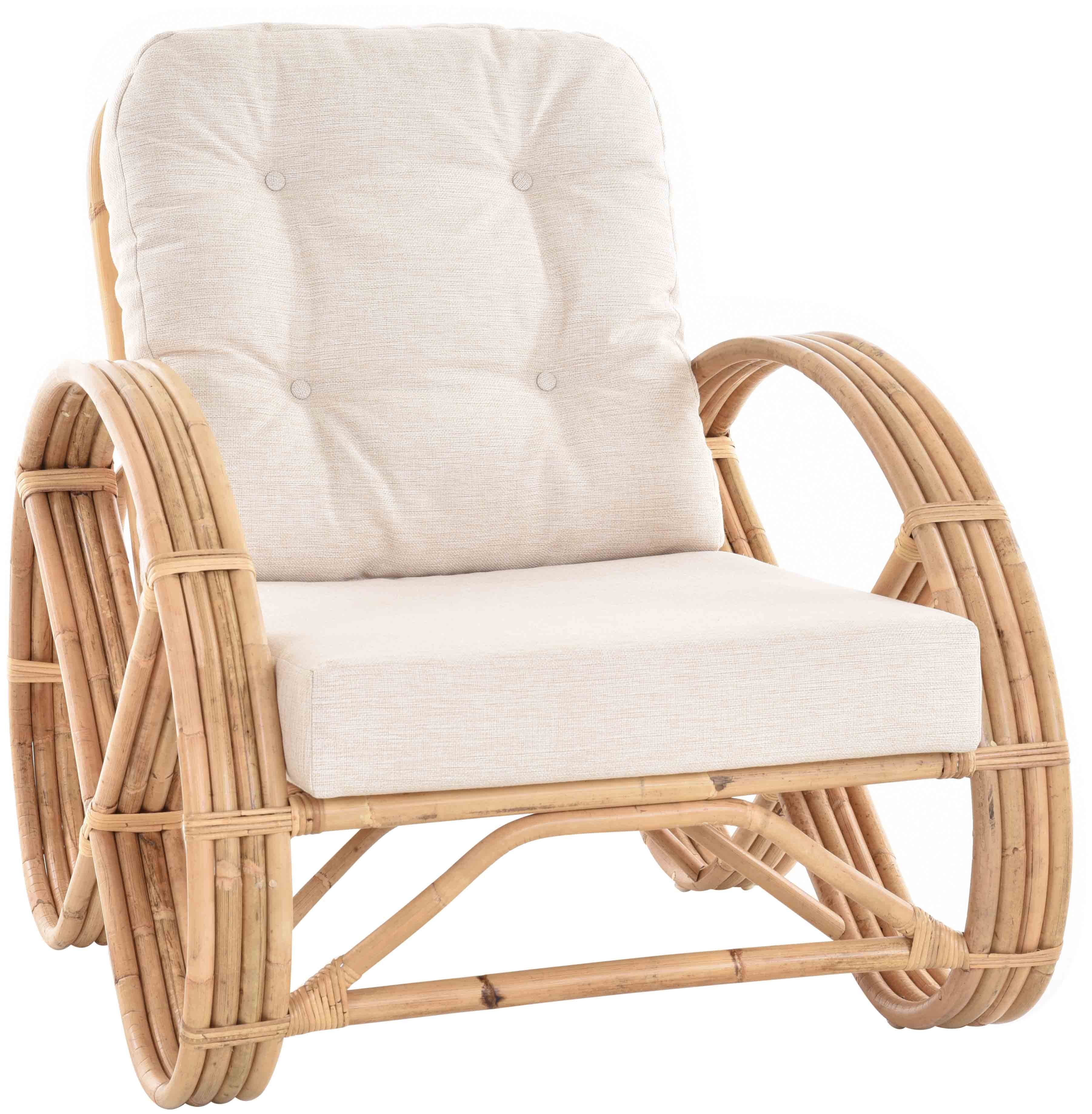 Krines Home Relaxsessel 2er Set Wintergarten Sessel Natur Rattan gestäbt Wohnzimmer Polster