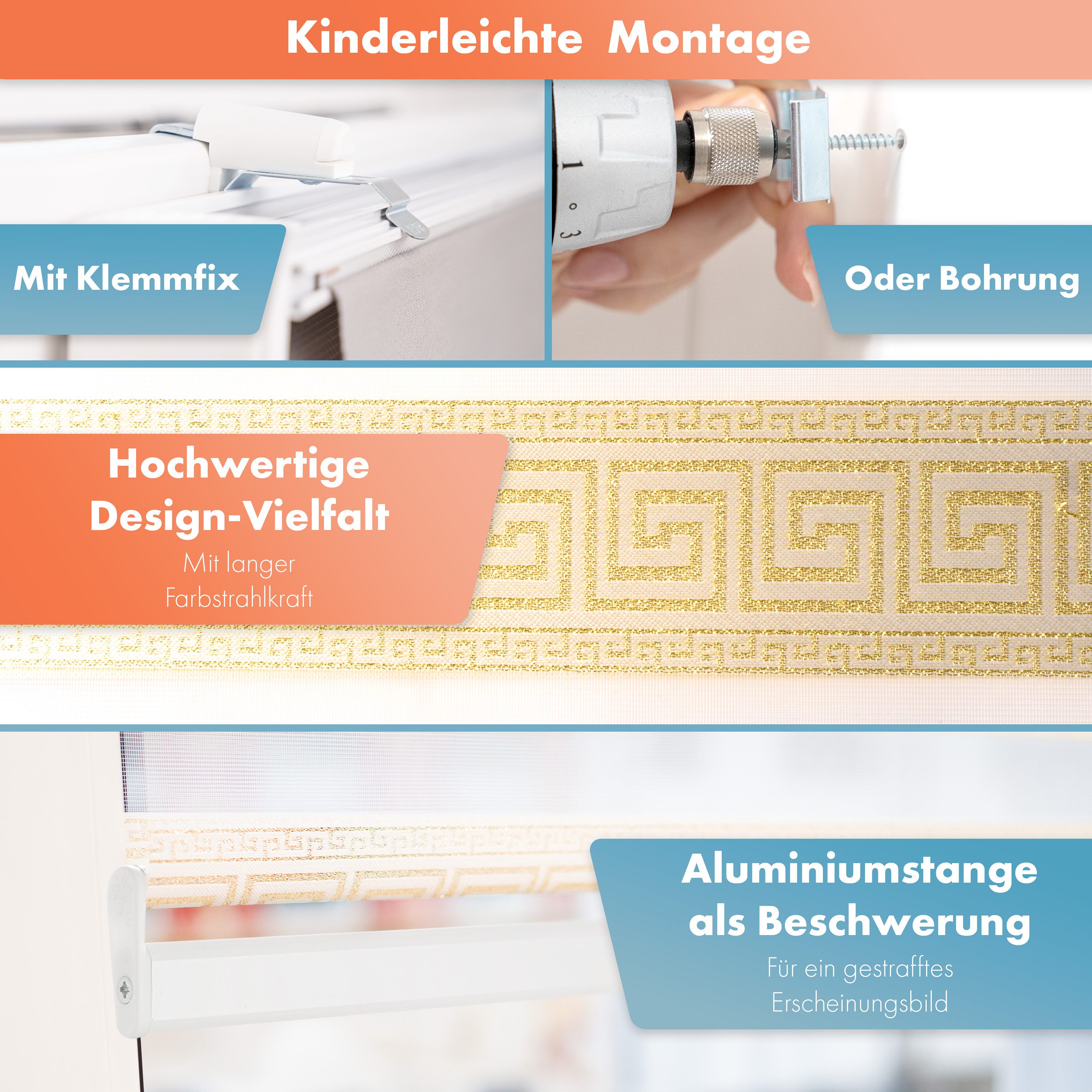 Doppelrollo mit Perlen, Mäander Ornamente Design, Bailena, Lichtschutz, ohn günstig online kaufen