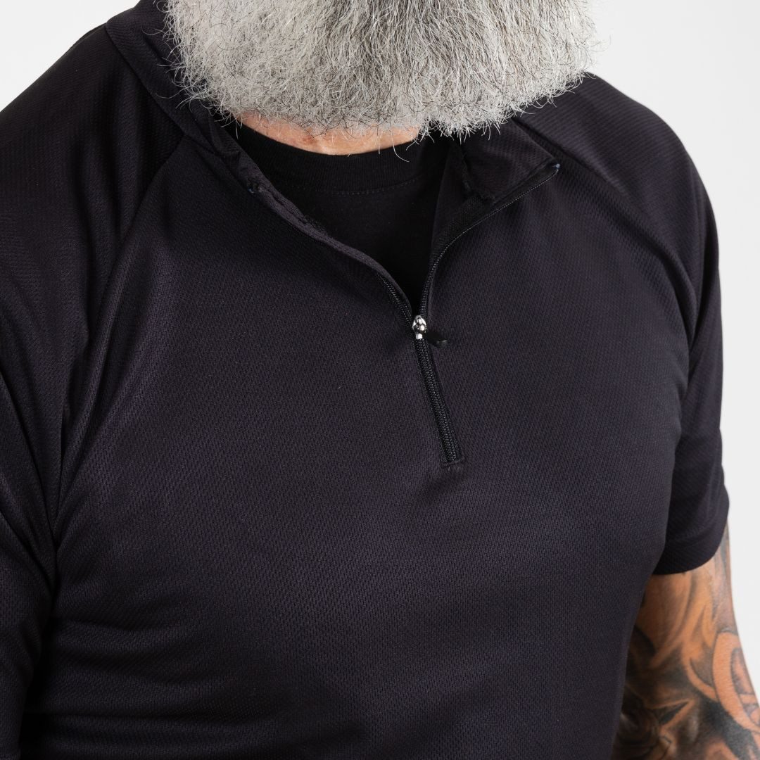 Alpensattel Radtrikot Halfzip Sportlicher Schnitt – volle Bewegungsfreiheit (Einteiler, Hochfunktionales Radtrikot für Damen & Herren) Rückentasche mit Reißverschluss