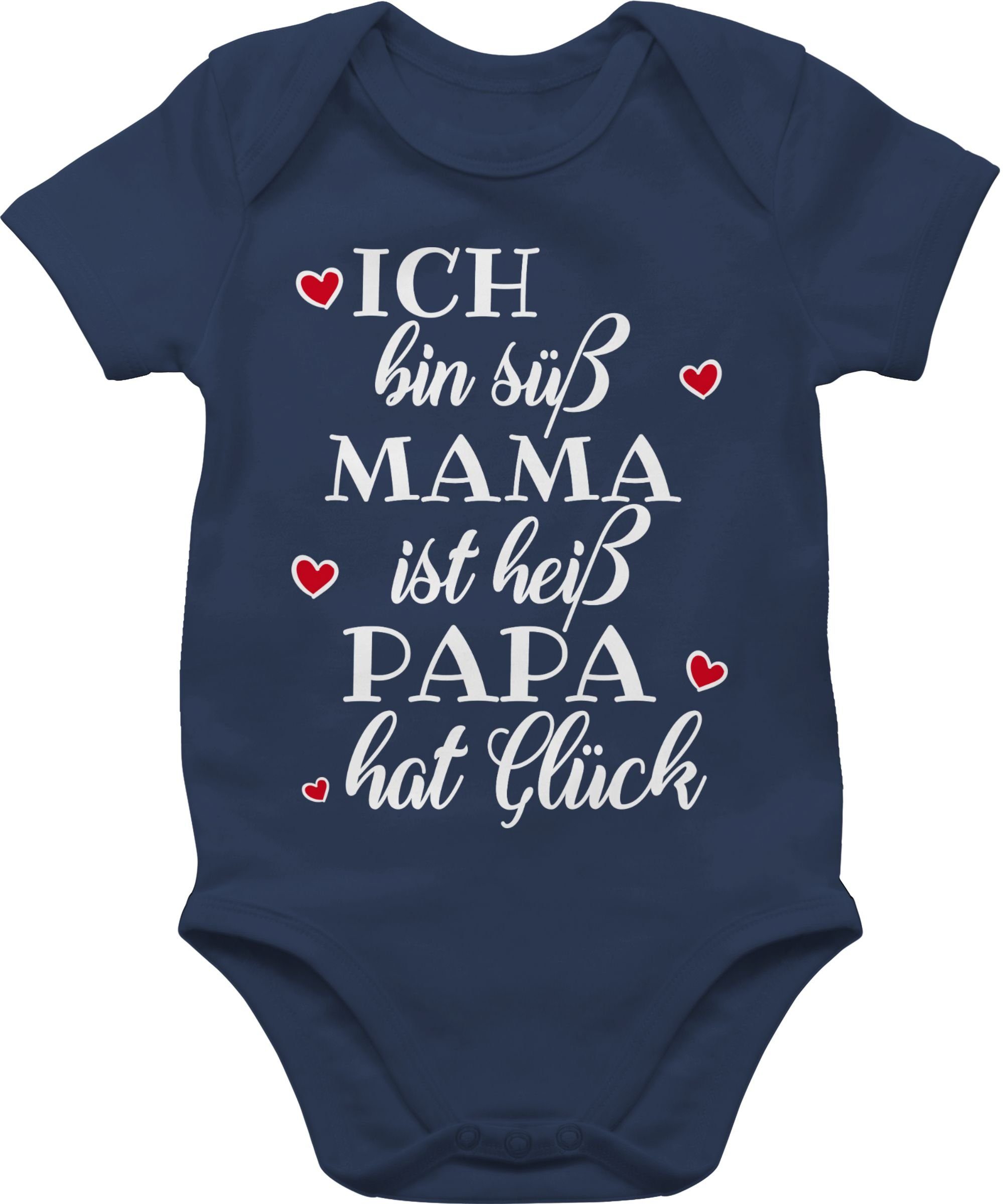 Shirtracer Shirtbody Ich bin süß Mama ist heiß Papa hat Glück Herzen Sprüche Baby 2 Navy Blau