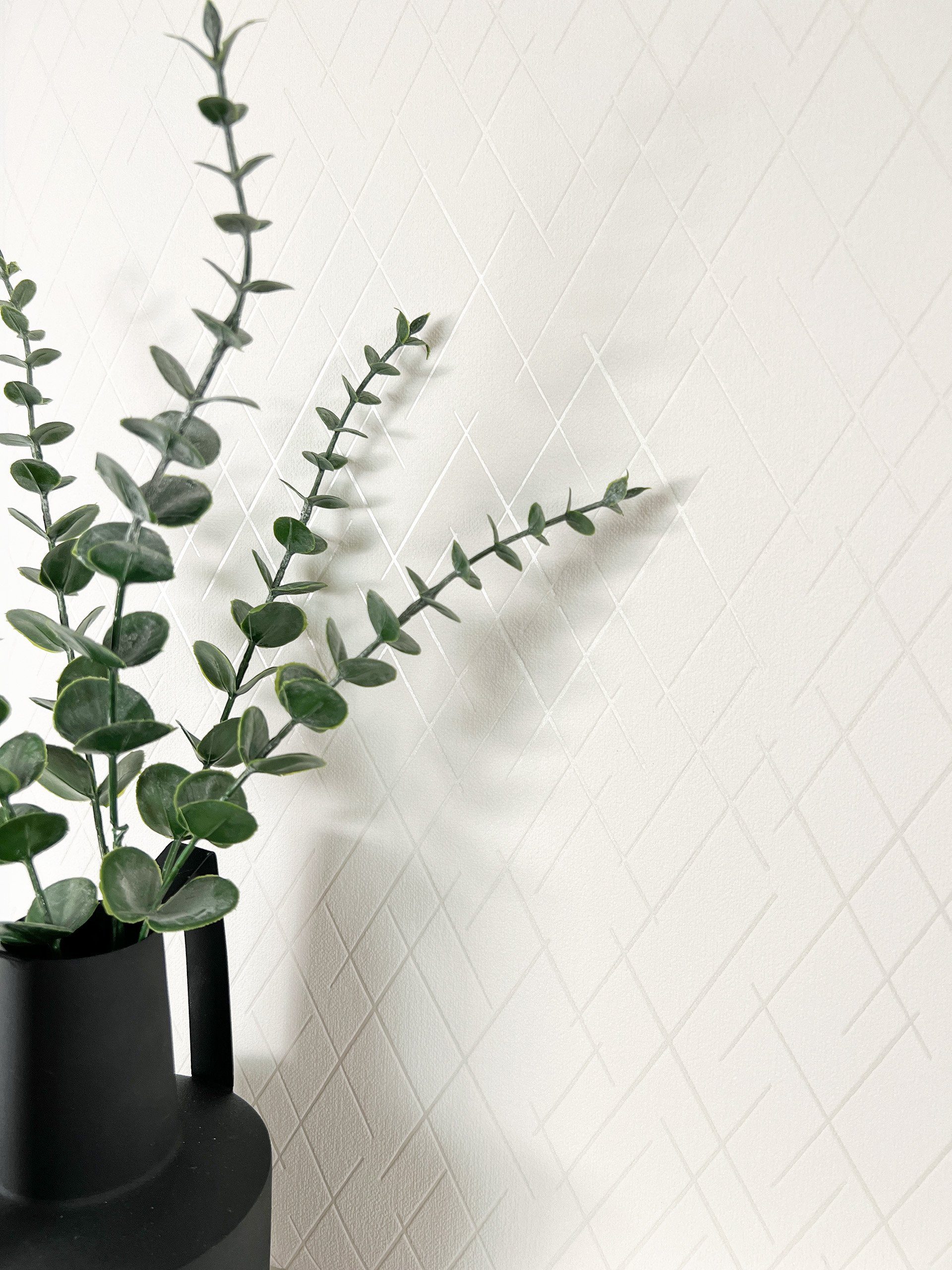 Newroom Vliestapete, Weiß Tapete Modern Linien - Retro Grafik-Tapete Grafis günstig online kaufen