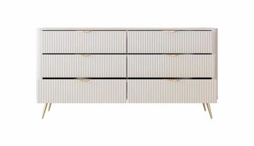 Furnix Kommode Katine 163 cm Design Sideboard mit 6 Schubladen Metallfüße, Leise schließende Schubladen, Deign & Funktionalität