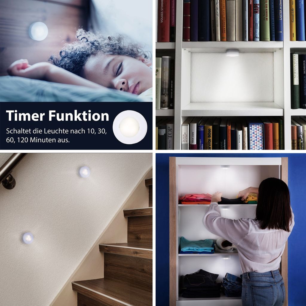 Briloner Leuchten Schrankleuchte 2632-066, Dimmfunktion, LED fest integriert, 2700K - Extra-Warmweiß, Push Light, 5,8x2,6cm, Weiß, Schrank, Schublade, Küchenlampe, Deko