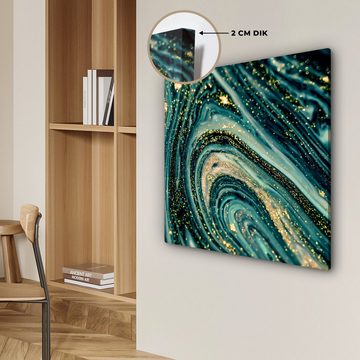 OneMillionCanvasses® Leinwandbild Marmoroptik - Luxus - Gold - Türkis - Glitzer, Marmor - Glitter (1 St), Leinwand Bilder für Wohnzimmer Schlafzimmer, 50x50 cm