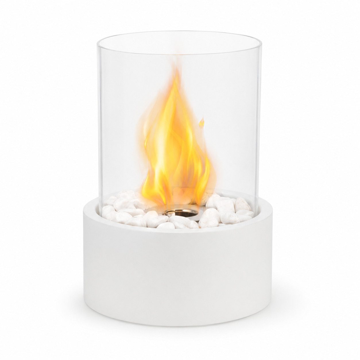 JHY DESIGN Feuerschale 28cm Hoch Tisch-Kamin/Feuerschale Tischlampe Windlichter, (1-St), aus Metall und Glas für Innen und Außenbereich, Weiß