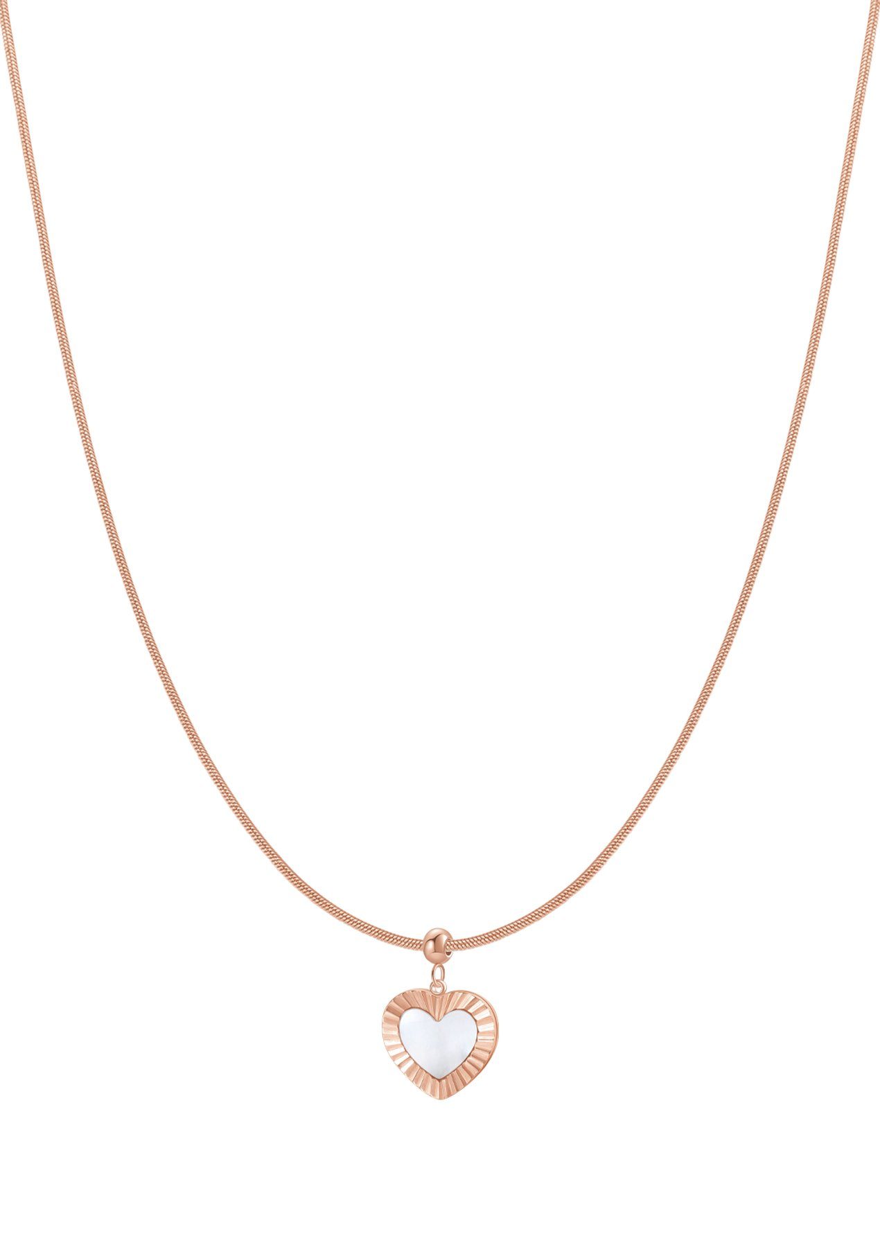 Lange Kette Edelstahl Damen Herz 18K Gold Roségold, Perlmutt Anhänger