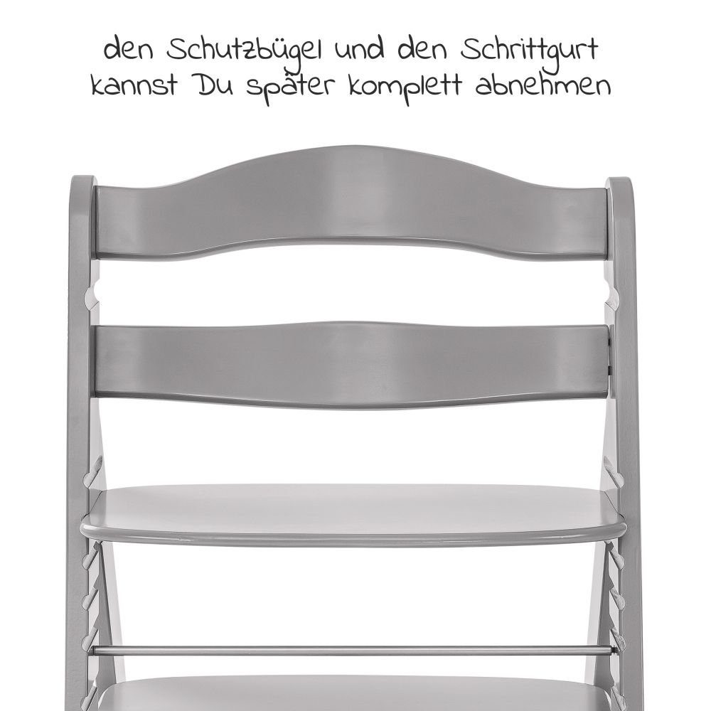 Alpha Holz Hauck mit Mitwachsender (Set), Hochstuhl Grey Plus Sitzauflage Kinderhochstuhl höhenverstellbar
