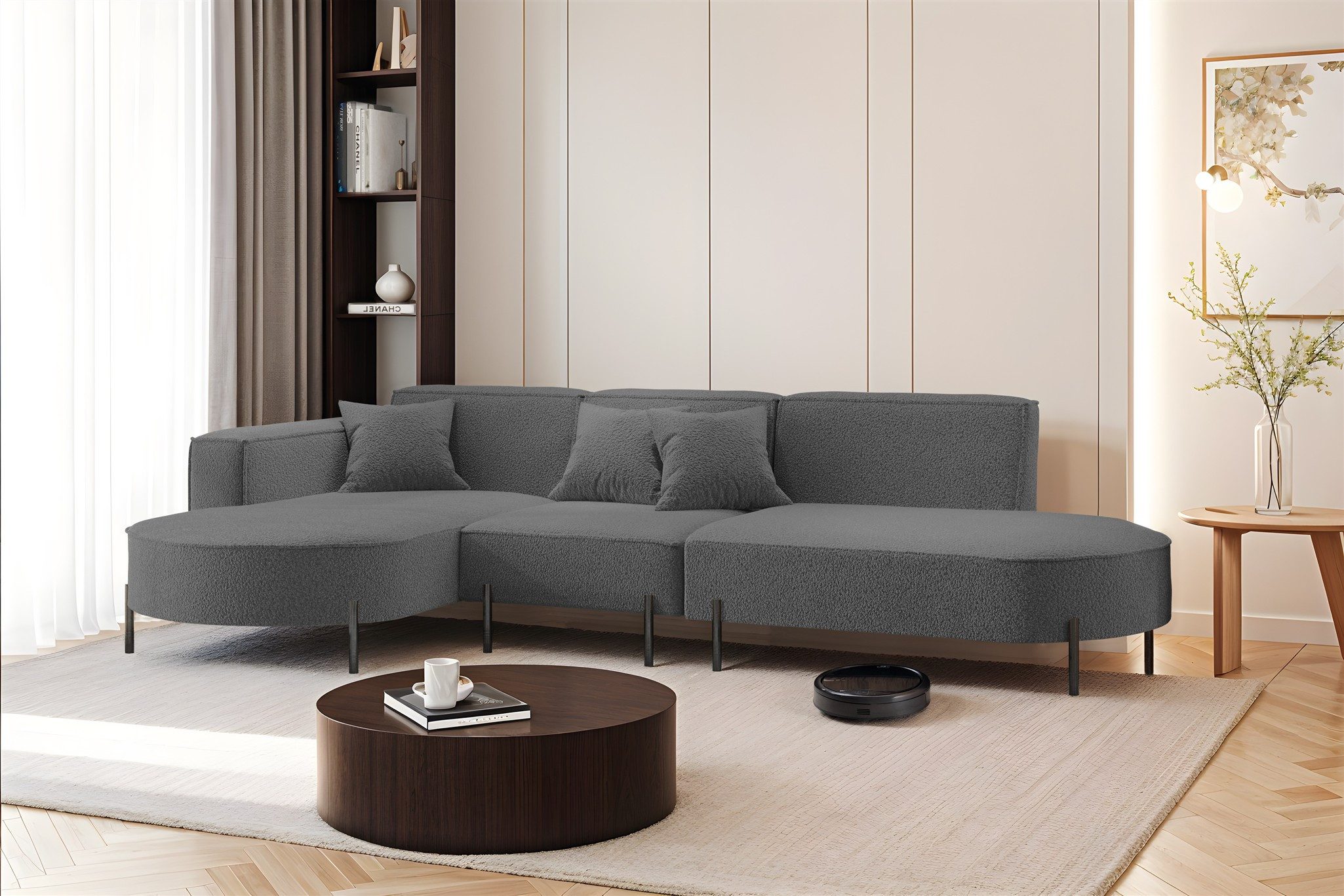Fun Möbel Ecksofa Sofa VALENCIA mit Ottomane in Stoff Quelle, Ottomane Links oder Rechts, für Saugroboter geeignet