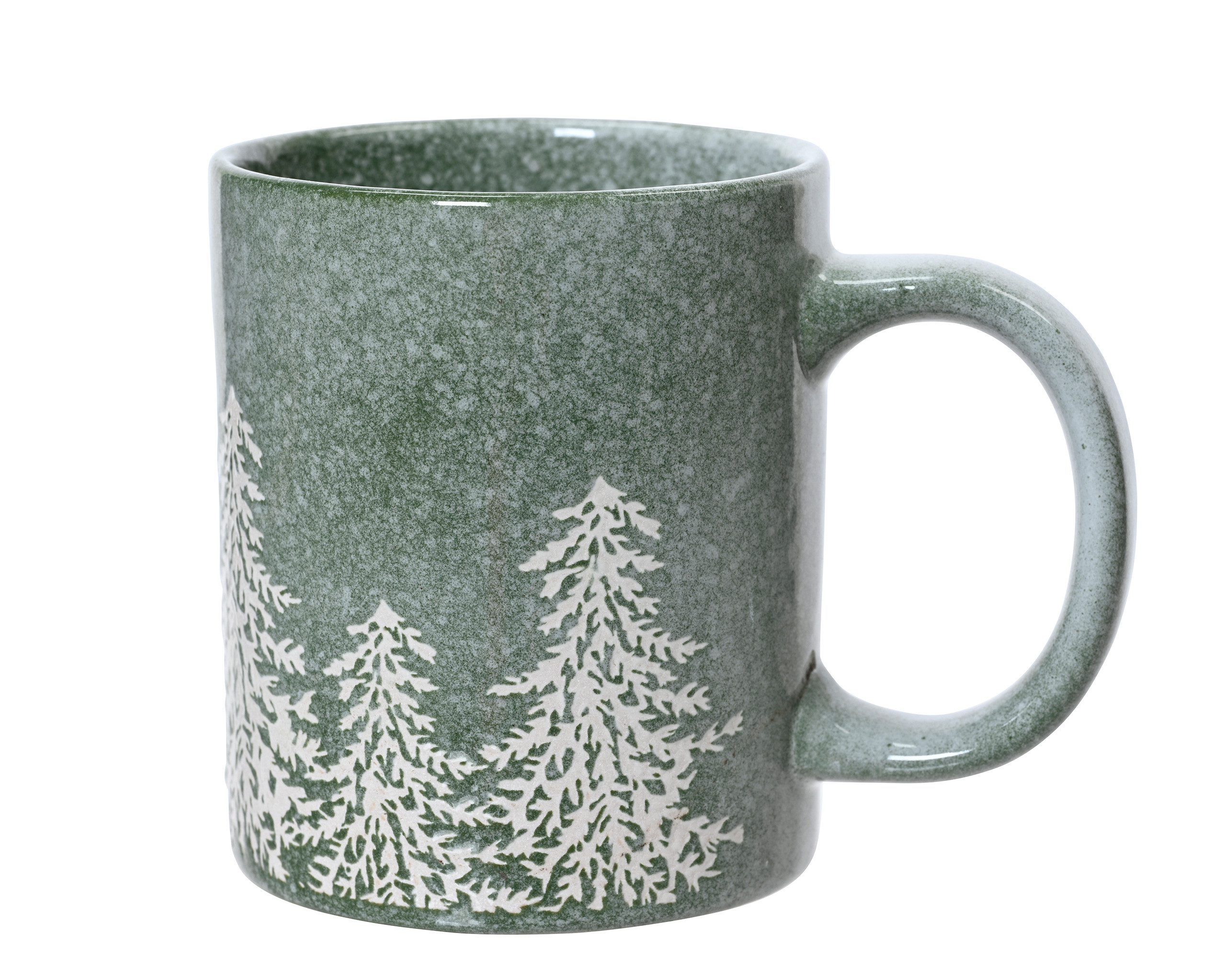 Kaemingk Tasse, Keramik, Tasse Steingut mit Griff 9,5cm Tannenbaum Motiv 310ml Grün