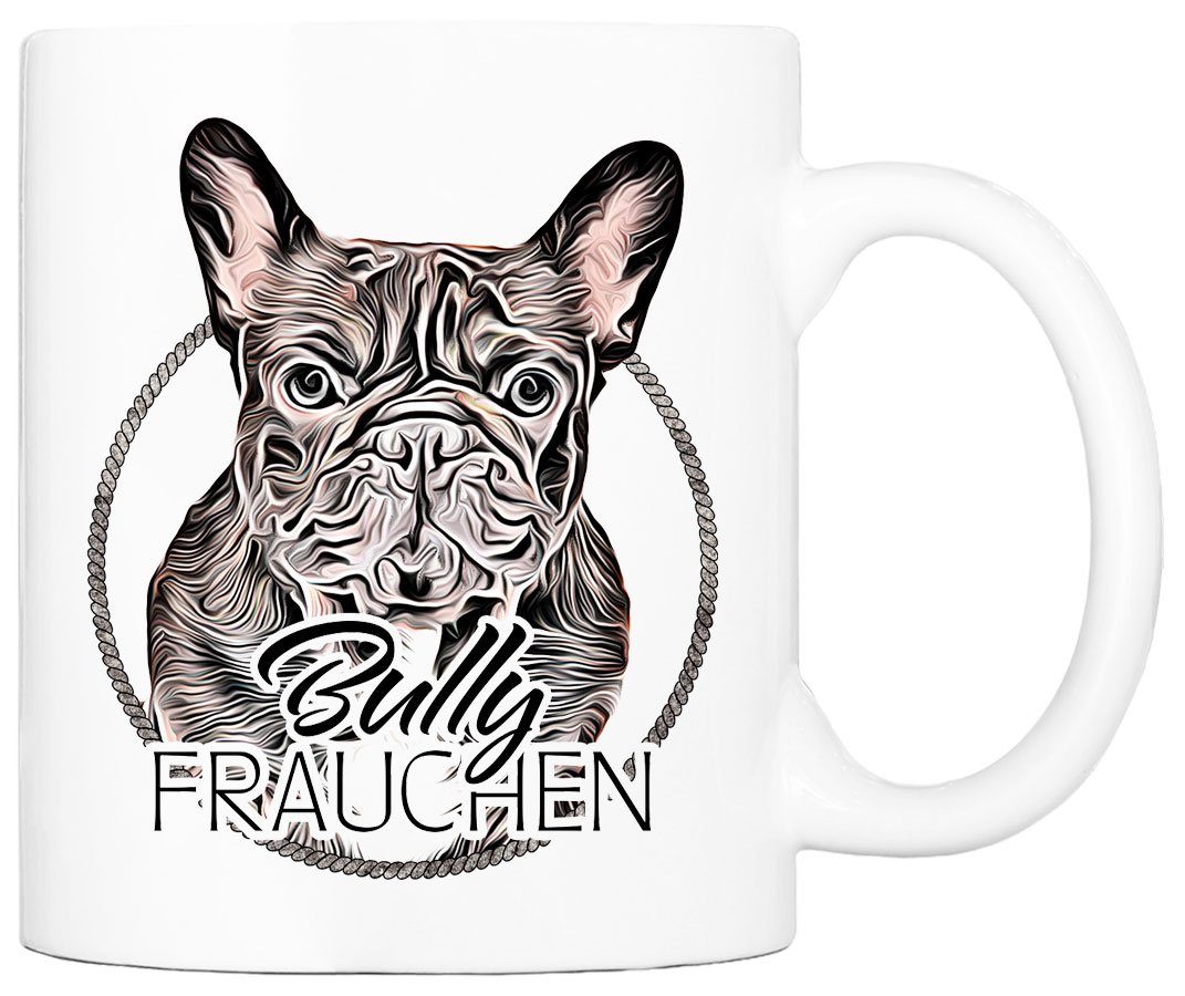 Cadouri Tasse BULLY FRAUCHEN - Kaffeetasse für Hundefreunde, Keramik, mit Hunderasse, beidseitig bedruckt, handgefertigt, Geschenk, 330 ml