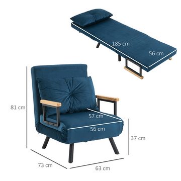 HOMCOM Sessel Gästebett mit Rückenkissen, Polstersofa mit Verstellbarer Rückenlehne (Relaxsessel mit Bettfunktion, 1-St., Schlafsofa), für Schlafzimmer, Wohnzimmer, Blau