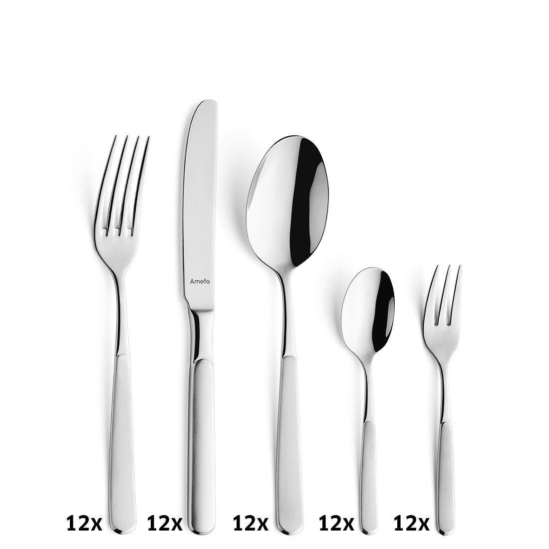 Amefa Besteck-Set SATINA – Geradliniges Design mit satinierten Griffen (60-tlg), 12 Personen, Edelstahl Rostfrei 18/10, spülmaschinenfest, mattiert – Bild 4 von 5