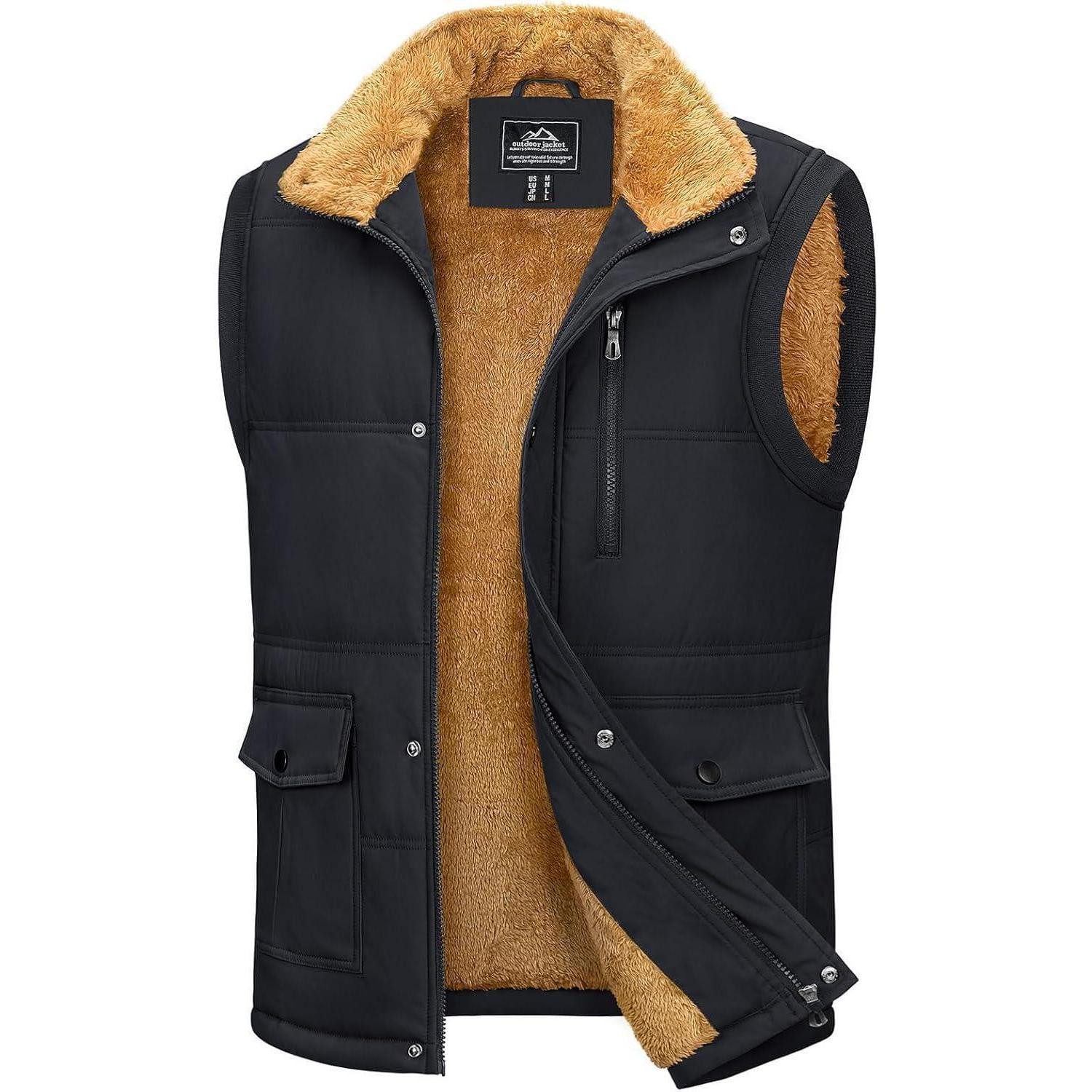 LuxusKollektion Fleeceweste Weste Herren Gefüttert Ärmellos Fleeceweste Thermo Taschen XL Schwarz