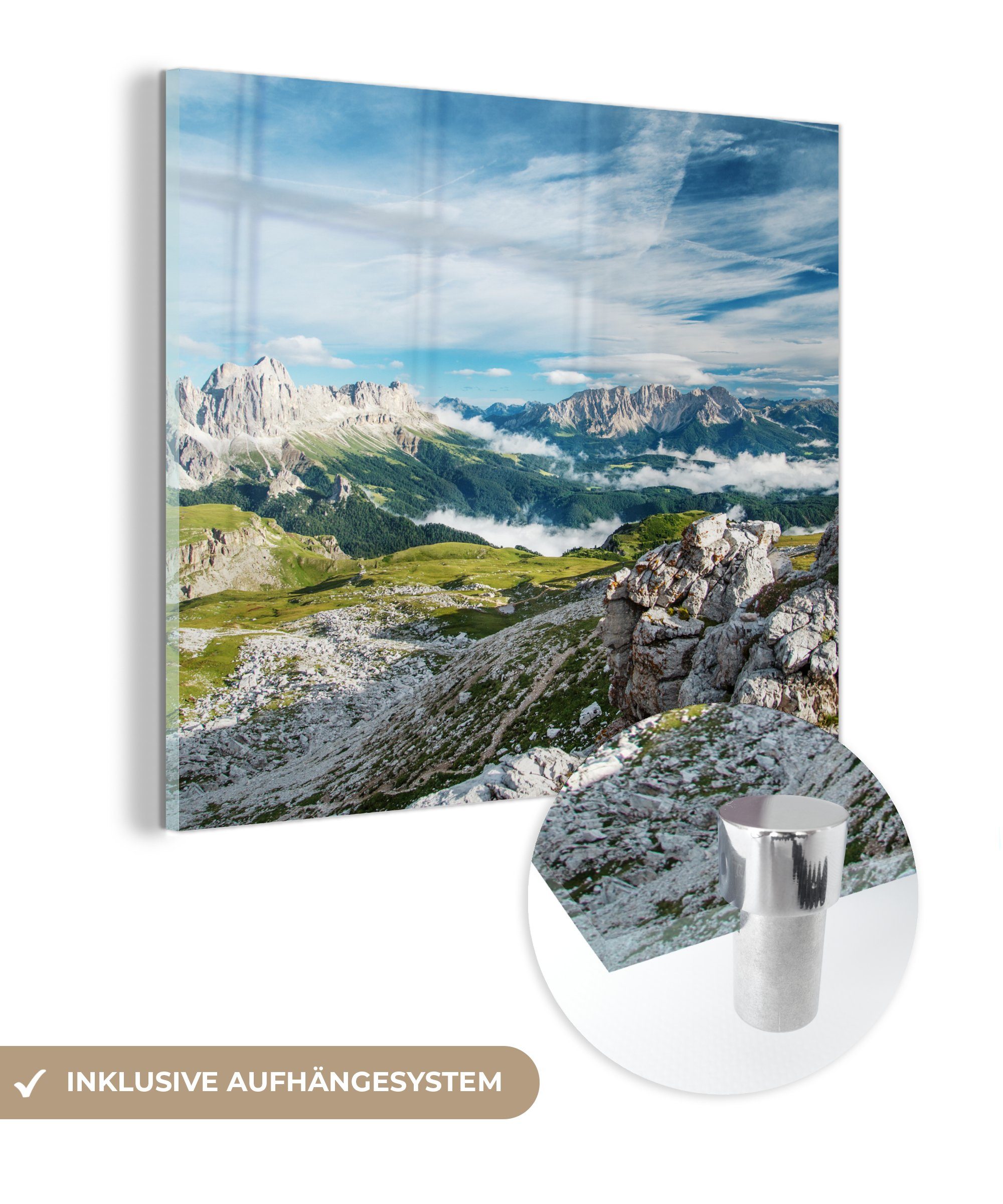 MuchoWow Acrylglasbild Alpen - Felsen - Gras, (1 St), Glasbilder - Bilder auf Glas Wandbild - Foto auf Glas - Wanddekoration