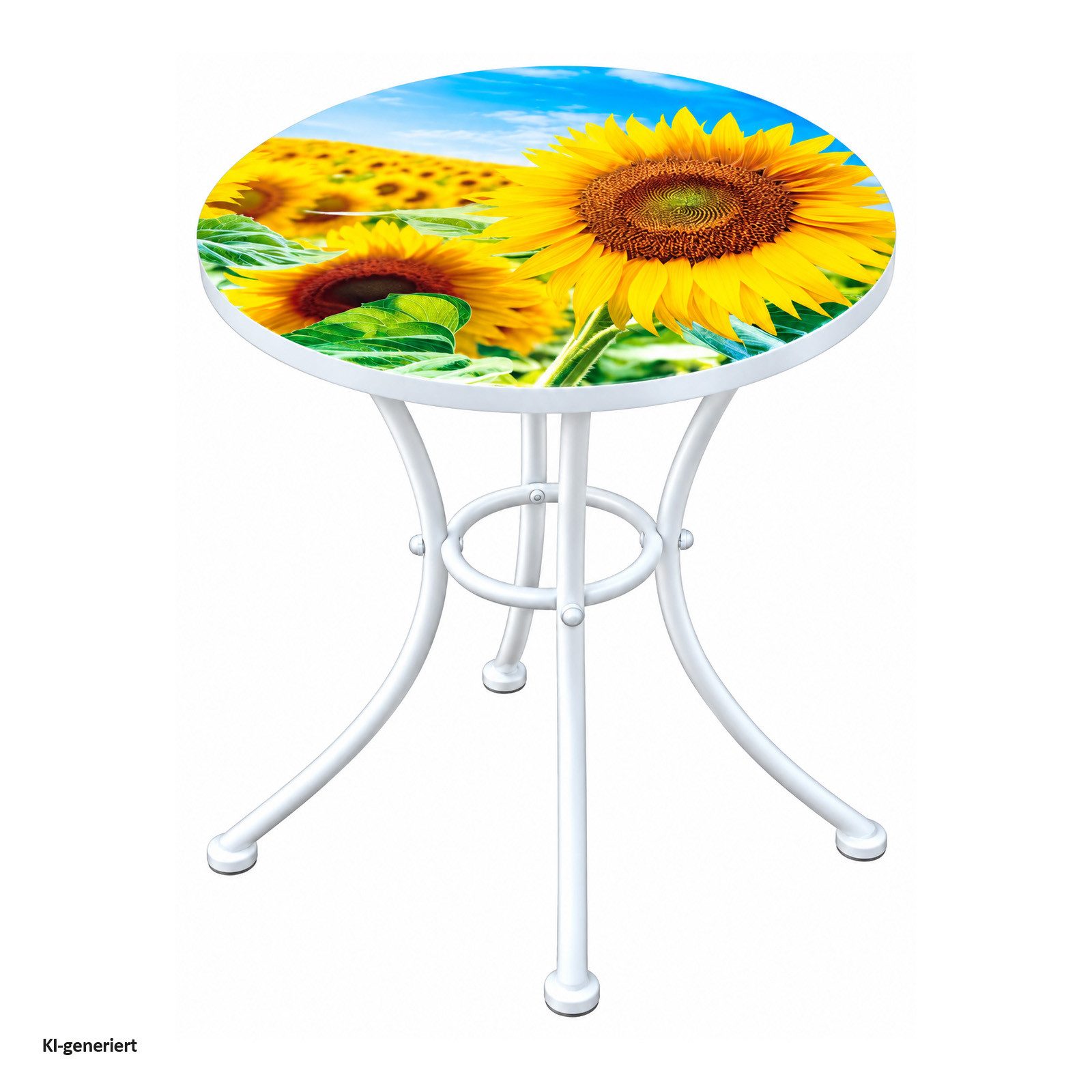 HTI-Living Gartentisch Runder Bistrotisch Celia Weiß mit Sonnenblumen Motiv 57 cm (1 Stück, 1 Bistrotisch)