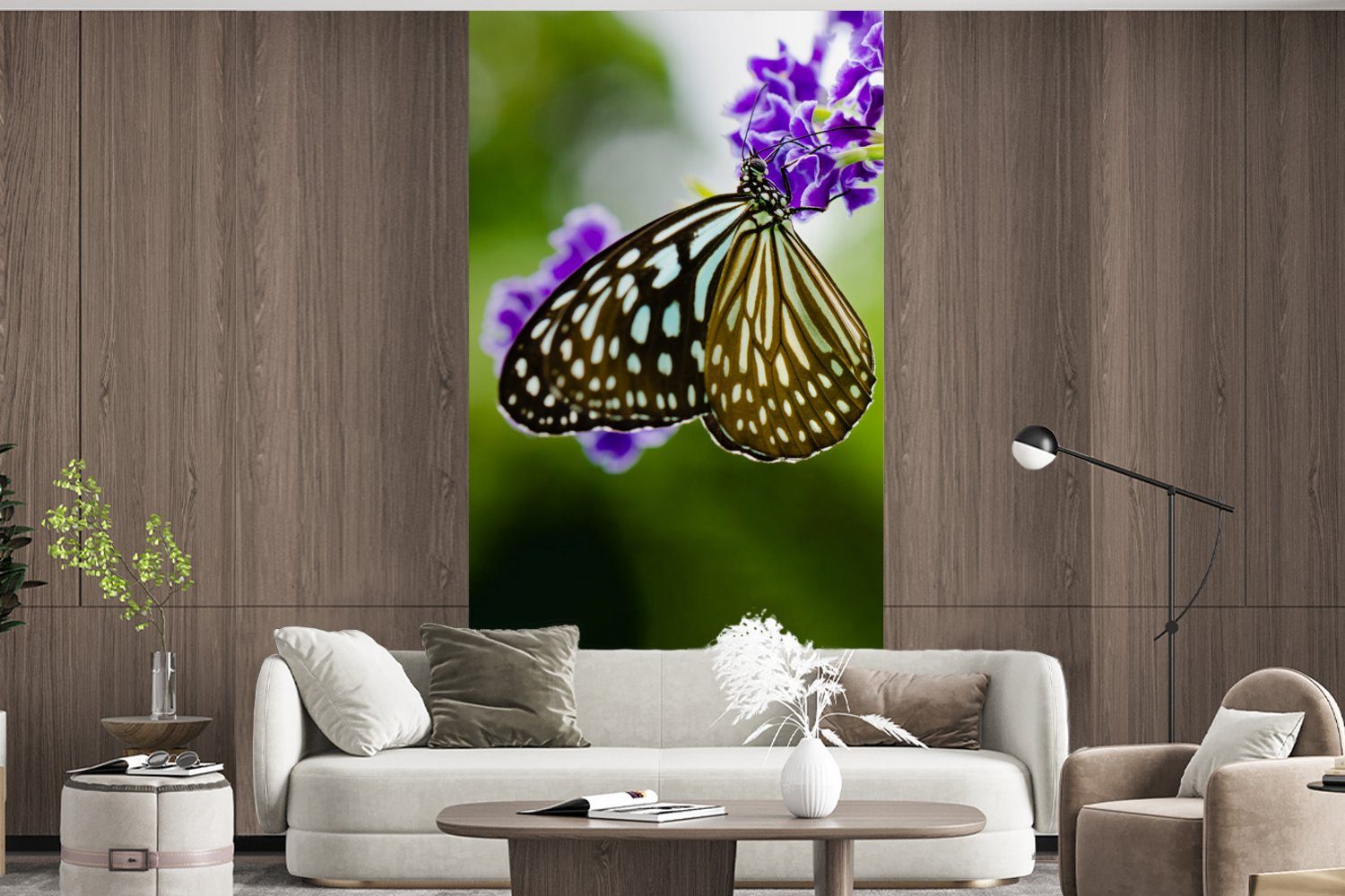 MuchoWow Fototapete Lavendel - Matt, für - (2 Wohnzimmer Schmetterling bedruckt, Vliestapete Fototapete Küche, St), Schlafzimmer Botanisch