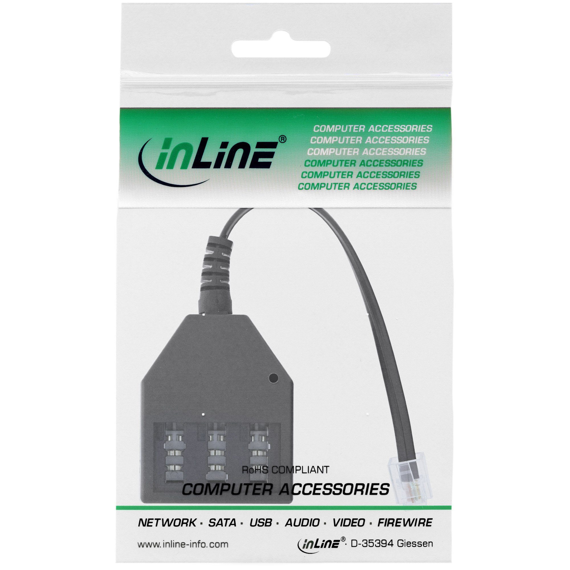 Inline InLine® TAE Adapterkabel, RJ11 (6P4C) Stecker auf TAE NFN Buchse Telefonkabel