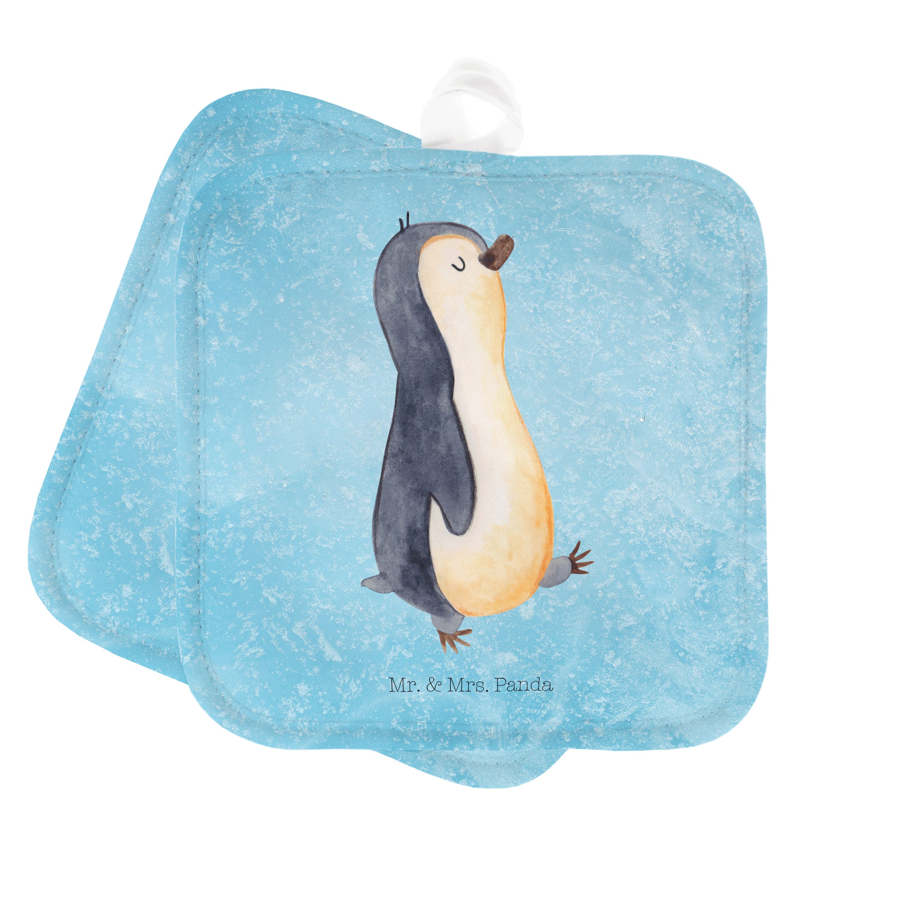 Pinguin - Langschläfer, Topflappen Mrs. & Panda Mr. (1-tlg) Geschenk, Eisblau - marschierend Ofenhandschu,