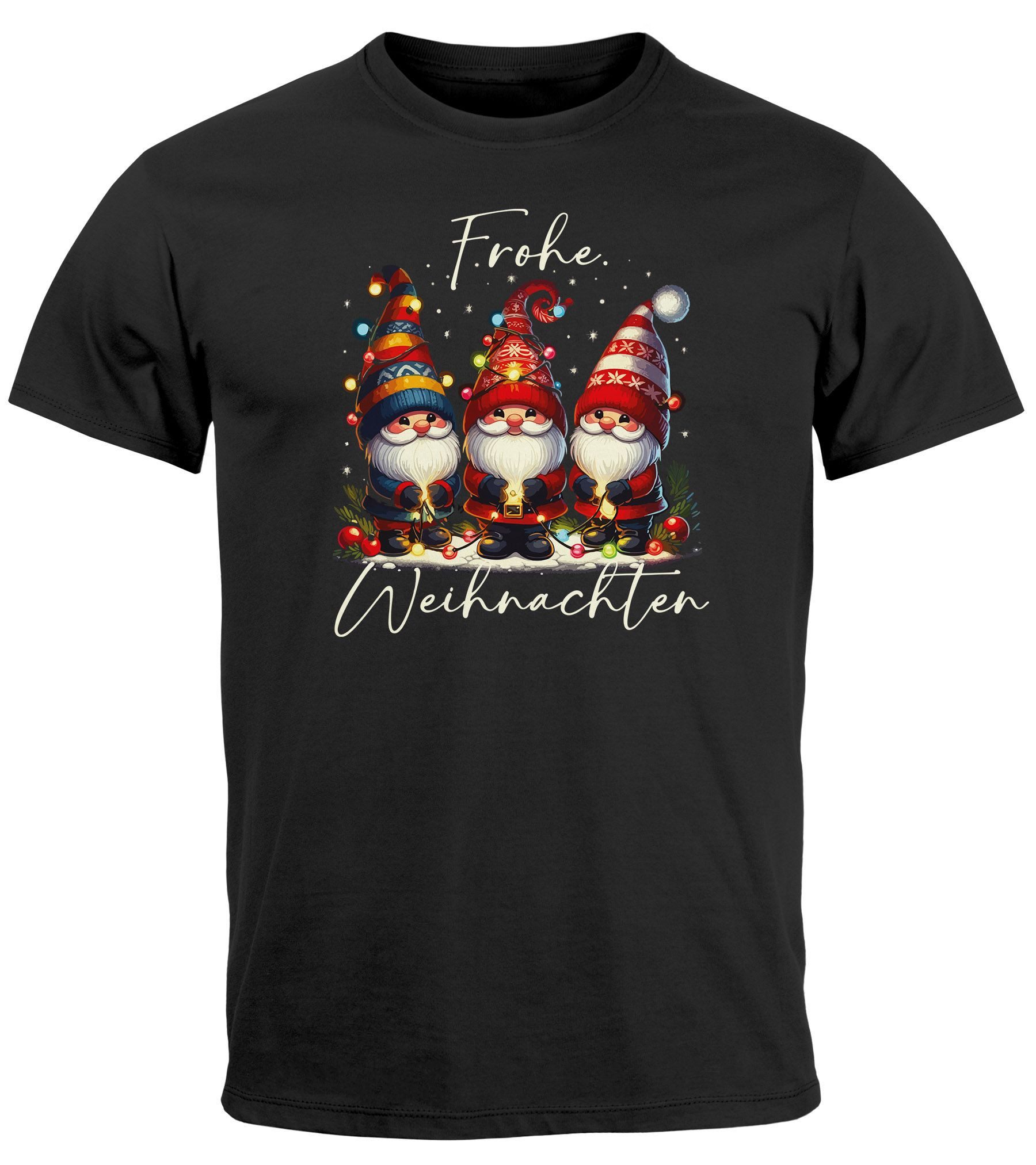 Print-Shirt Herren T-Shirt Weihnachten Printshirt Wichtel Design Aufdruck Frohe