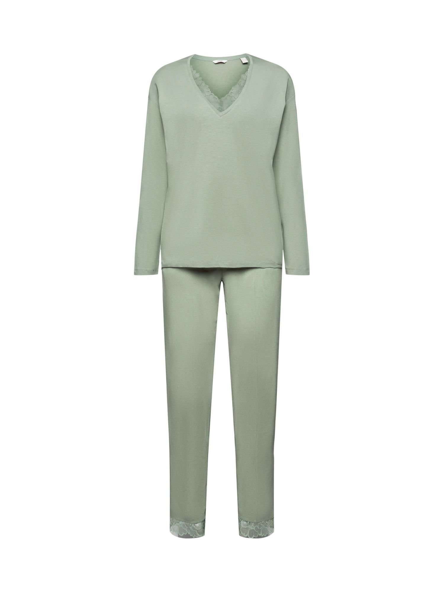 Esprit Pyjama Jersey-Pyjama mit Spitzendetails DUSTY GREEN