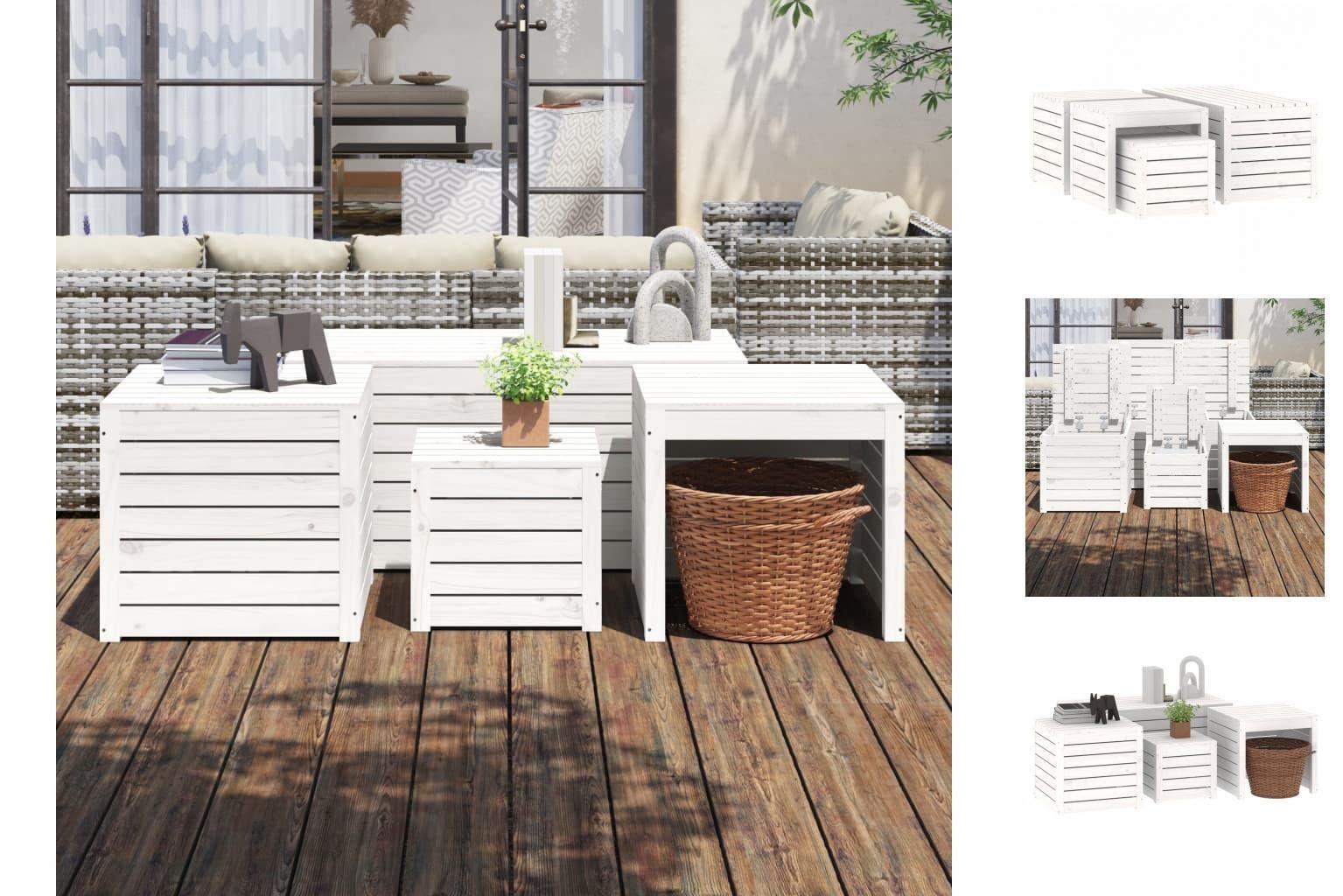 vidaXL Auflagenbox 4-tlg Gartenbox-Set Weiß Massivholz Kiefer