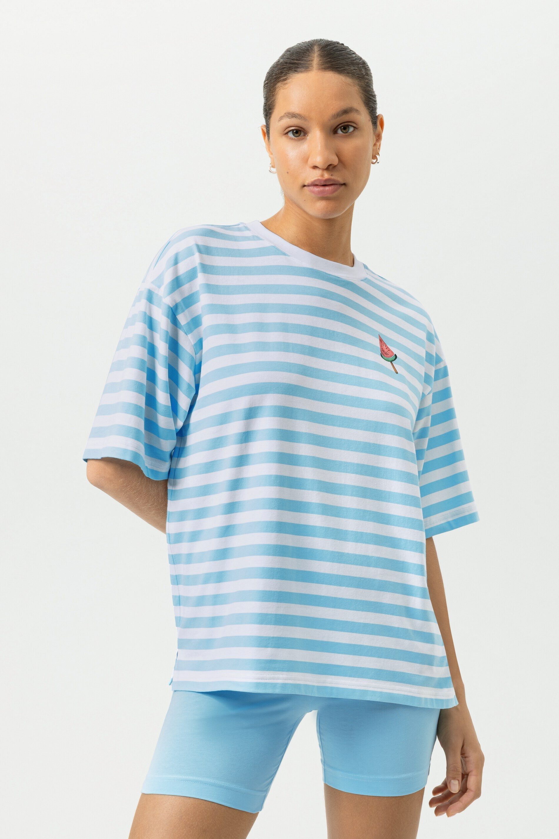 Mey Pyjamaoberteil Mey female T-Shirt Serie Straight Waves Gestreift (1-tlg) Modernes gestreiftes Streifen-Shirt aus Baumwolle