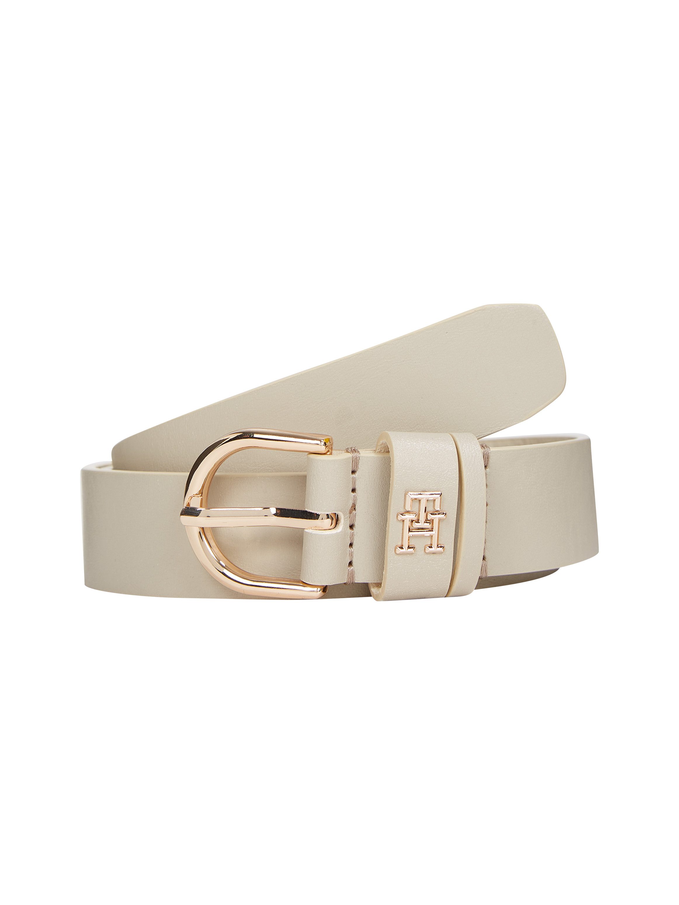 Tommy Hilfiger Ledergürtel ESSENTIAL EFFORTLESS 2.5 cm breit GOLD Logoemblem, weiche Haptik, ovale Einfachdornschließe