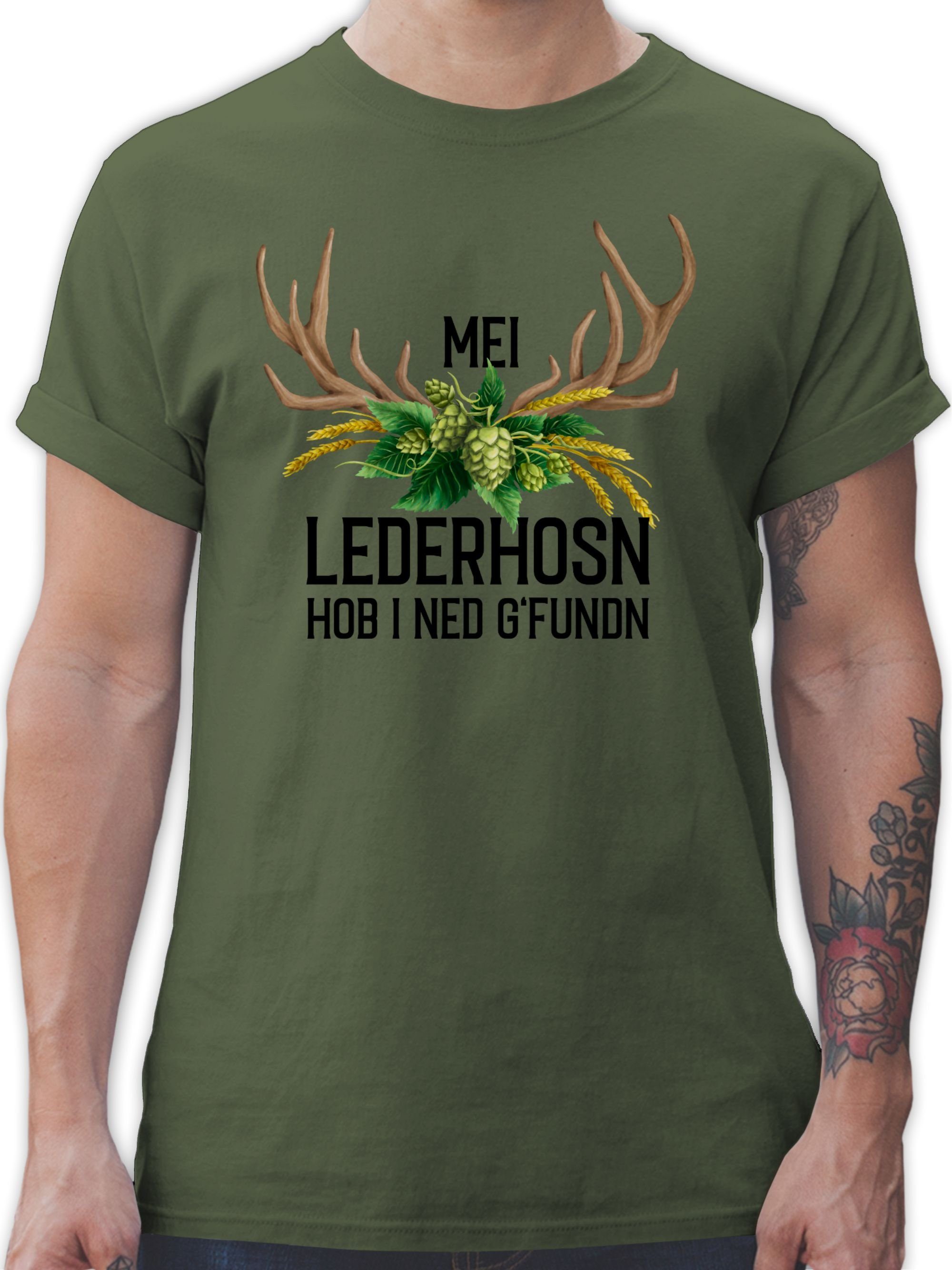 Herren Mode 01 Grün hob T-Shirt Lederhosn i Hirschgeweih - und für Oktoberfest Mei Army g'fundn ned Weizen Hopfen Shirtracer