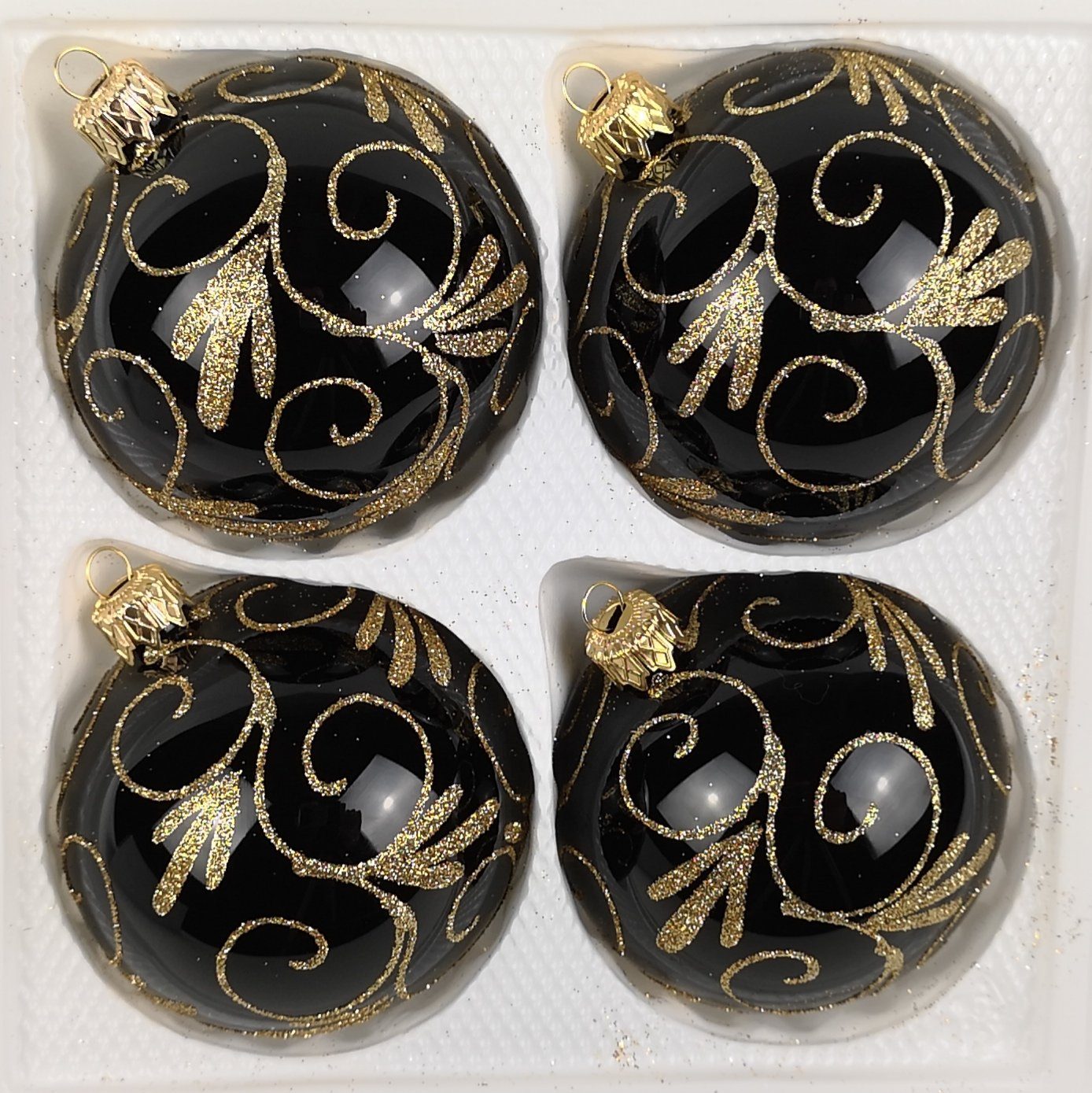 Ø "Hochglanz Gold Navidacio Glas-Weihnachtskugel Set 8cm Ornamente" 4tlg Schwarz Weihnachtsbaumkugel