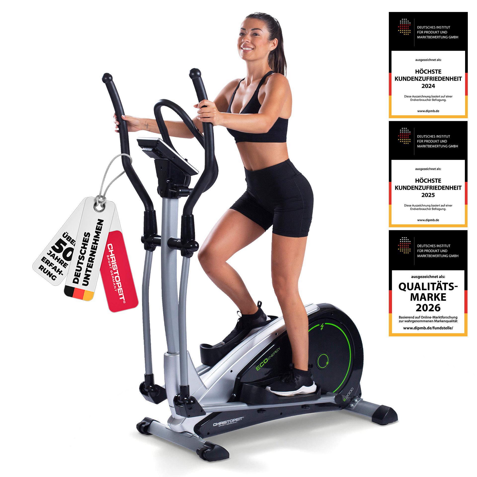 Christopeit Sport® Crosstrainer-Ergometer Eco 2000" (Fitnessgerät), 150 kg max. Benutzergewicht, 24 Widerstandsstufen