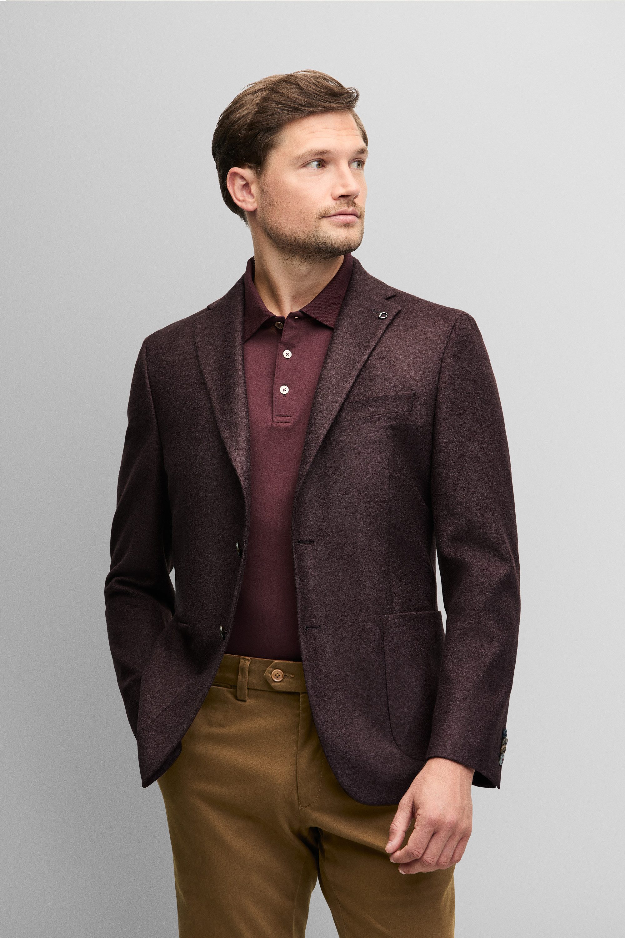 Digel Anzugsakko Edward-ST (1-tlg., Polyester- Schurwollmix) Kissing Buttons, Abnehmbarer Revers-Pin