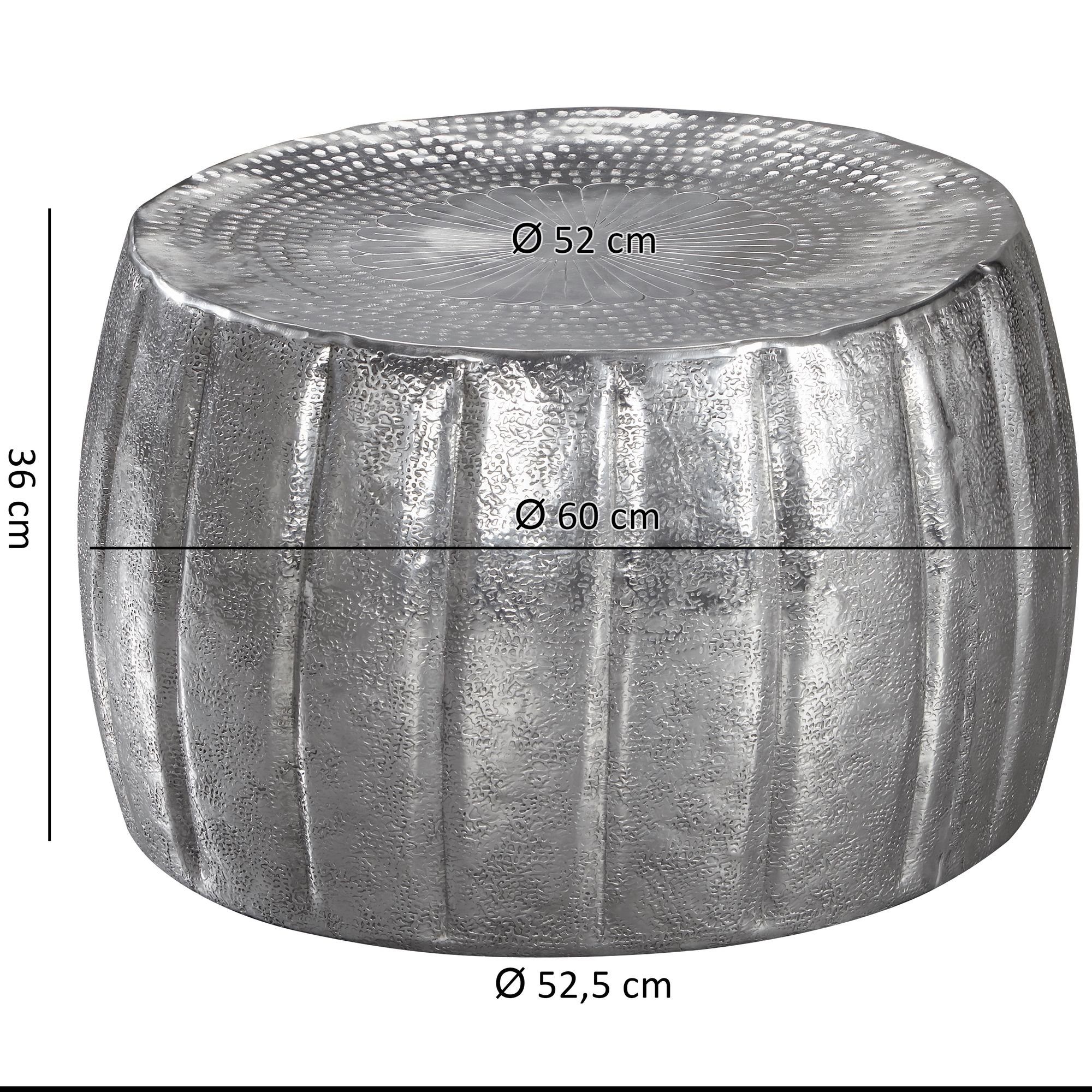 Sofatisch Aluminium (60x36x60 Hammerschlag Wohnzimmertisch, Couchtisch Wohnling cm Orientalisch WL5.502 Silber Kleiner Rund),